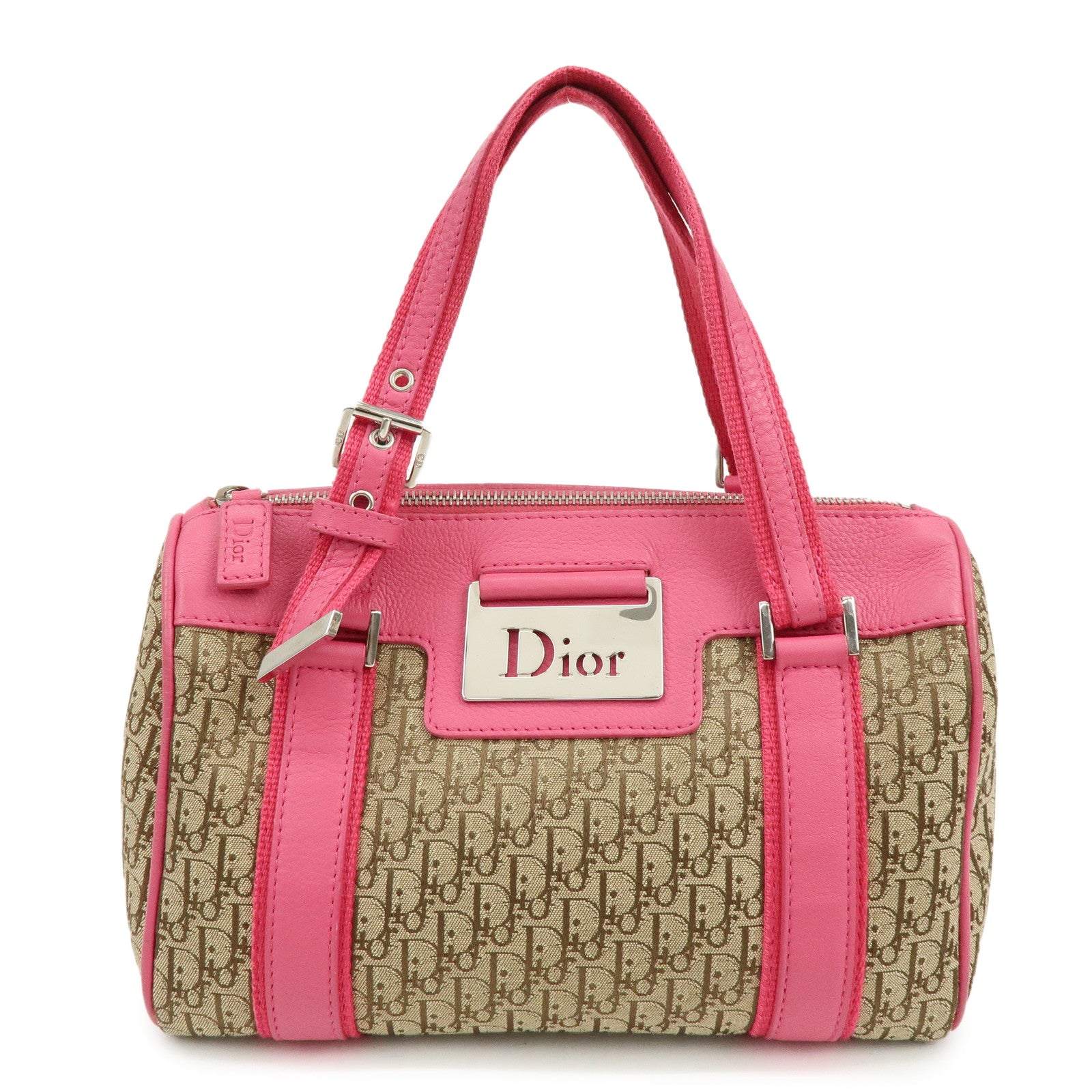 Christian Dior Trotter Street Chic Canvas Leather Boston Bag Pink