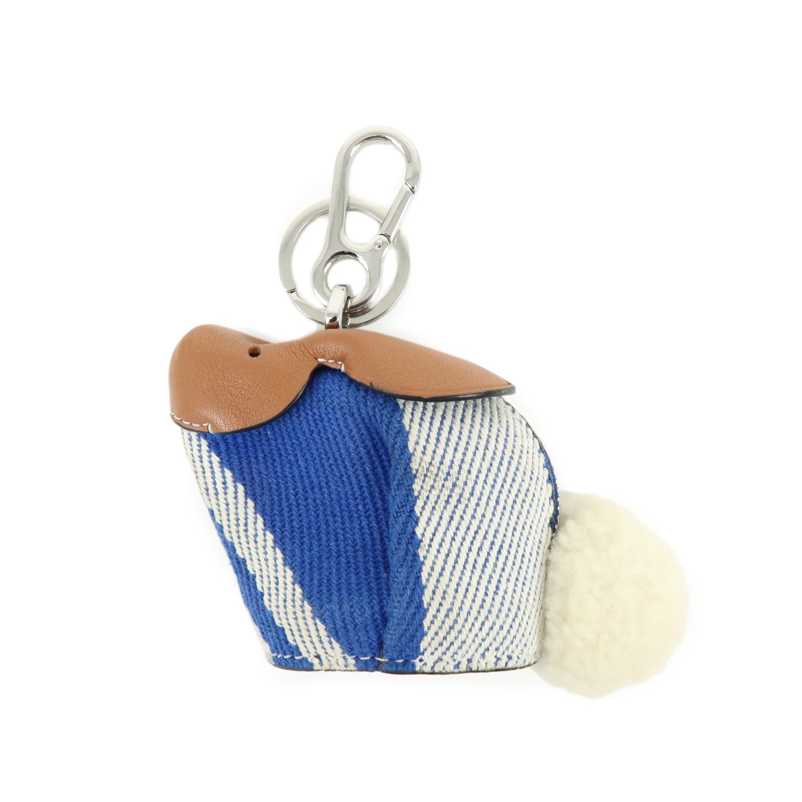 LOEWE Canvas Leather Rabbit Bag Charm Key Chain Blue Camel