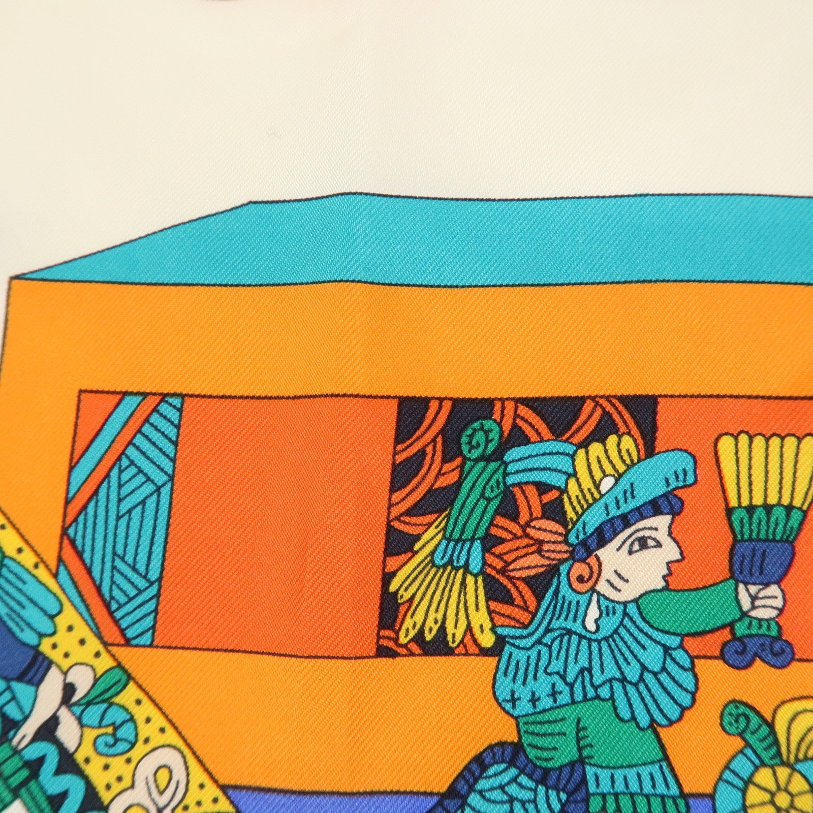 HERMES Carre 90 Silk 100% Scarf ASTRES ET SOLEILS Orange Green Blue