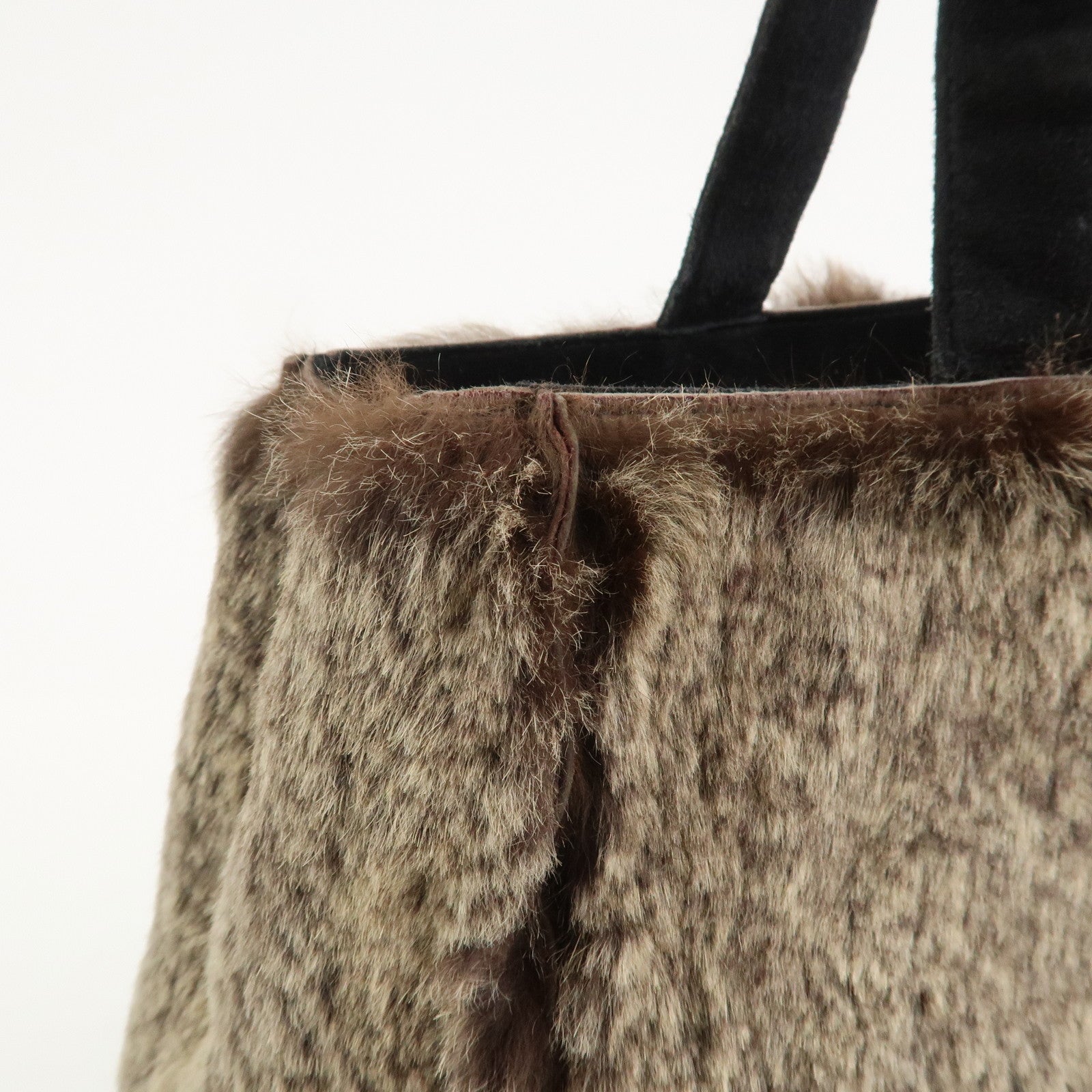 CHANEL COCO Mark Fur Suede Tote Bag Hand Bag Brown Black