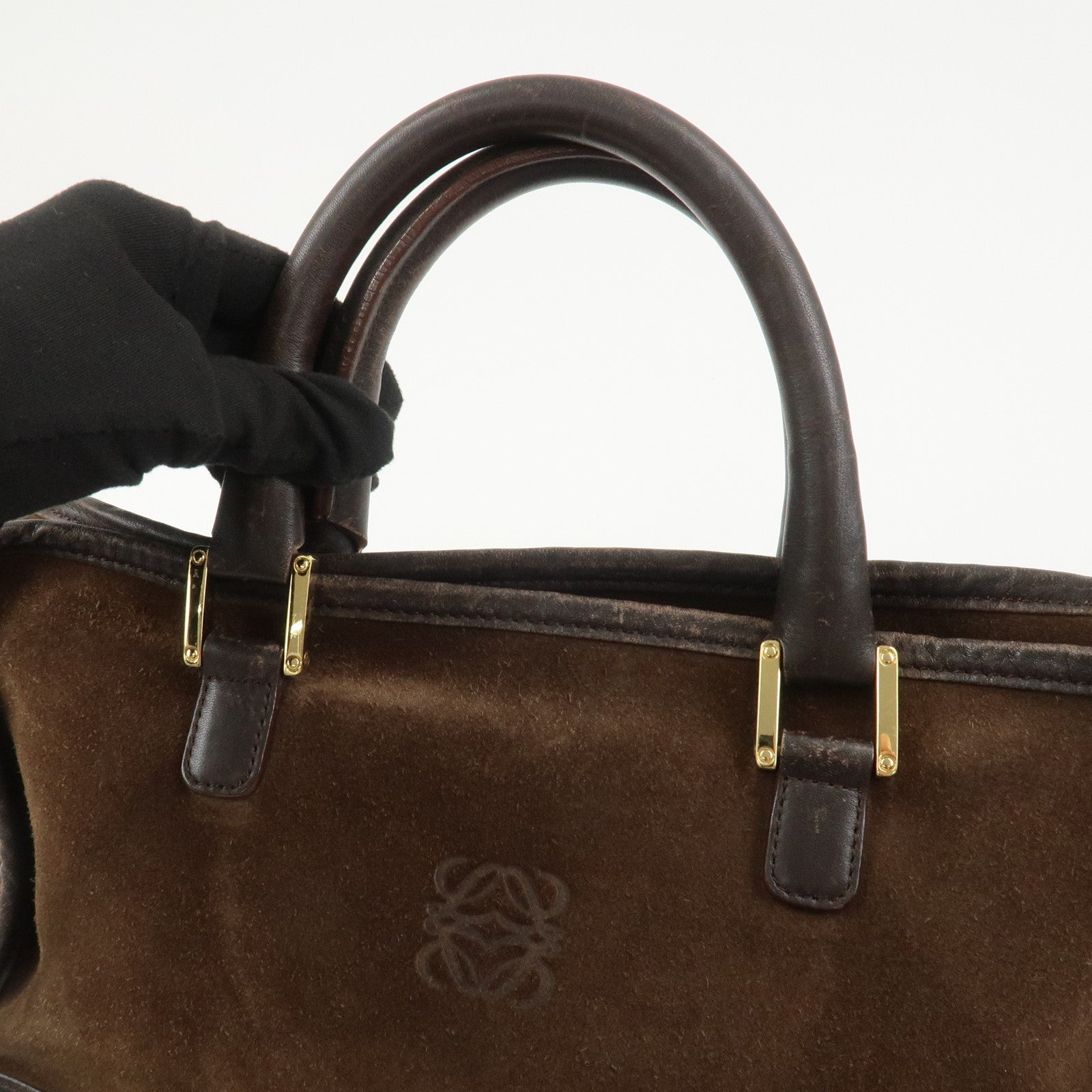 LOEWE Anagram Amazona 32 Suede Leather Hand Bag Boston Bag Brown