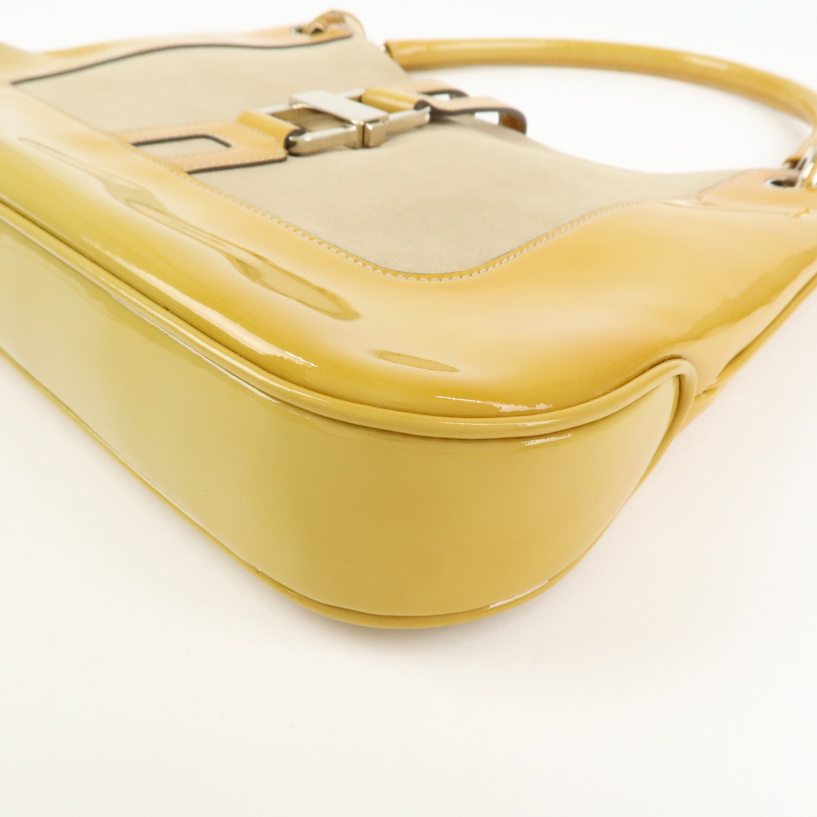 GUCCI Patent Leather Suede Shoulder Bag Yellow Beige 001.4149
