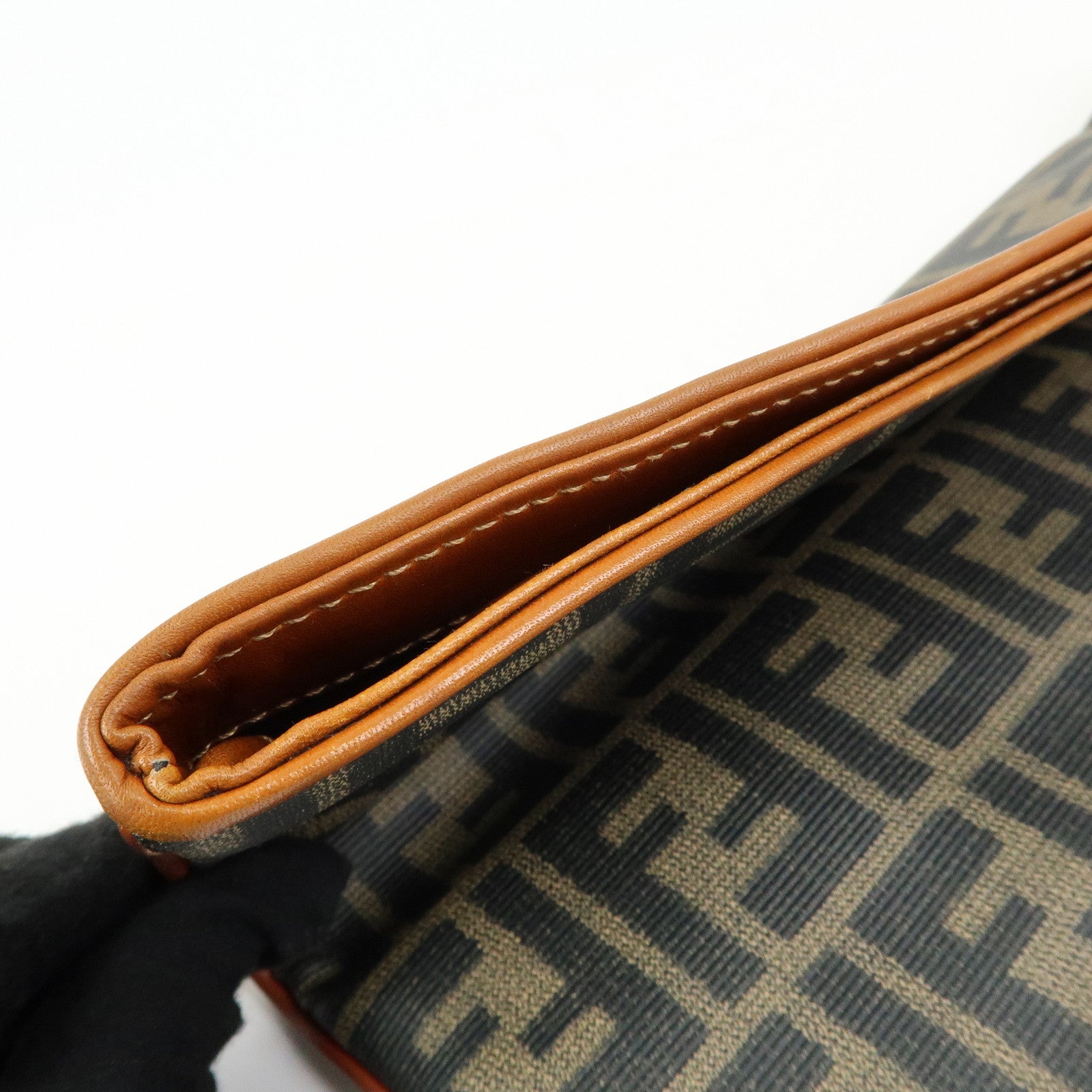 FENDI Zucca PVC Coated Canvas Leather Clutch Bag Brown 2487133