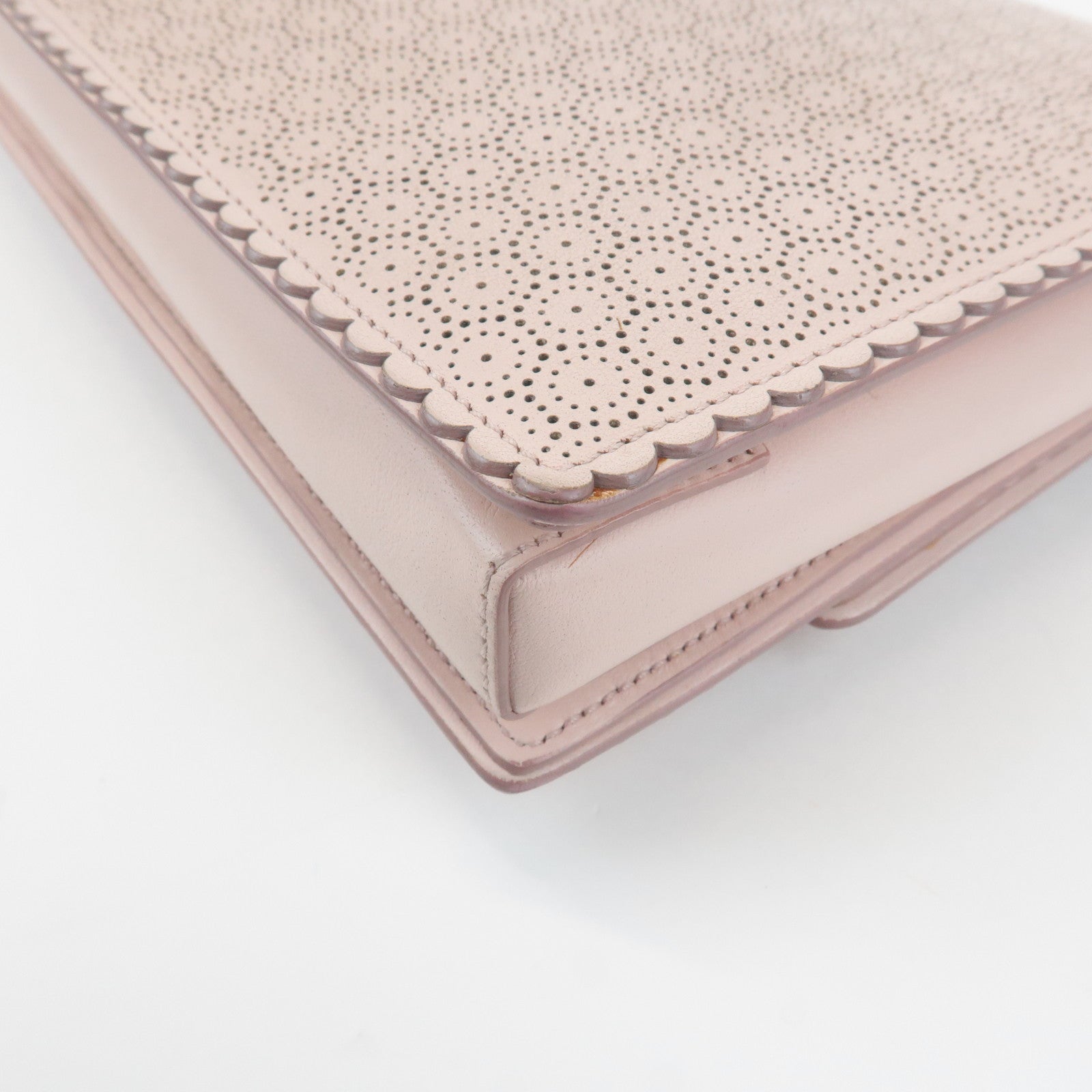 Ferragamo Vara Leather Ribbon Chain Shoulder Bag Pink Used