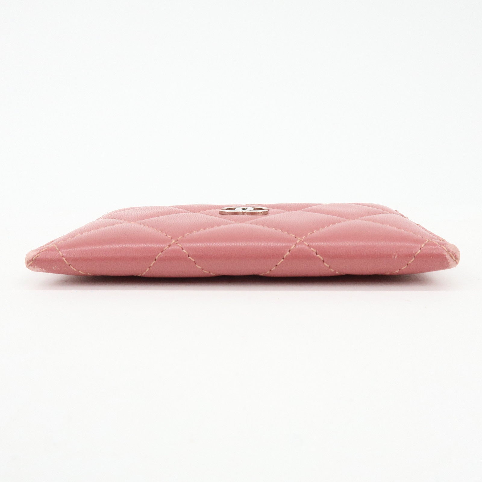 CHANEL Matelasse COCO Mark Lamb Skin Classic Card Case Pink AP0213