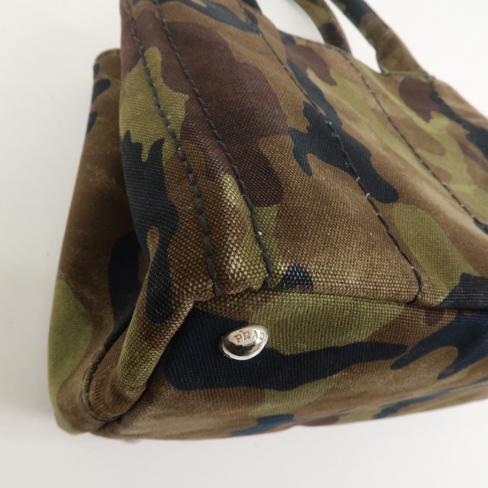 PRADA Logo Canapa Mini Canvas 2Way Bag Hand Bag Brown Green 1BG439