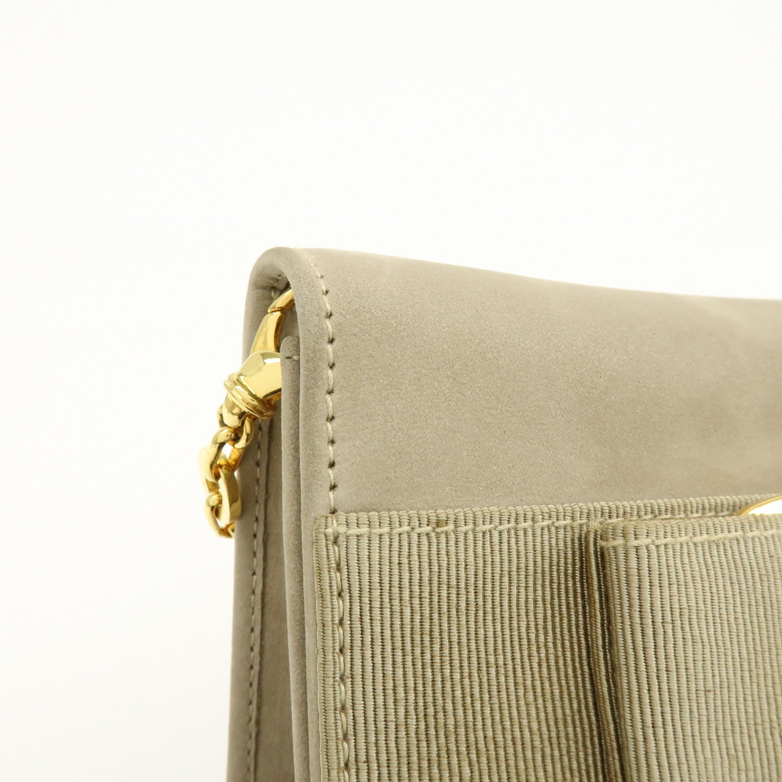 Ferragamo Vara Suede 3Way Chain Shoulder Bag Clutch Waist Bag Beige