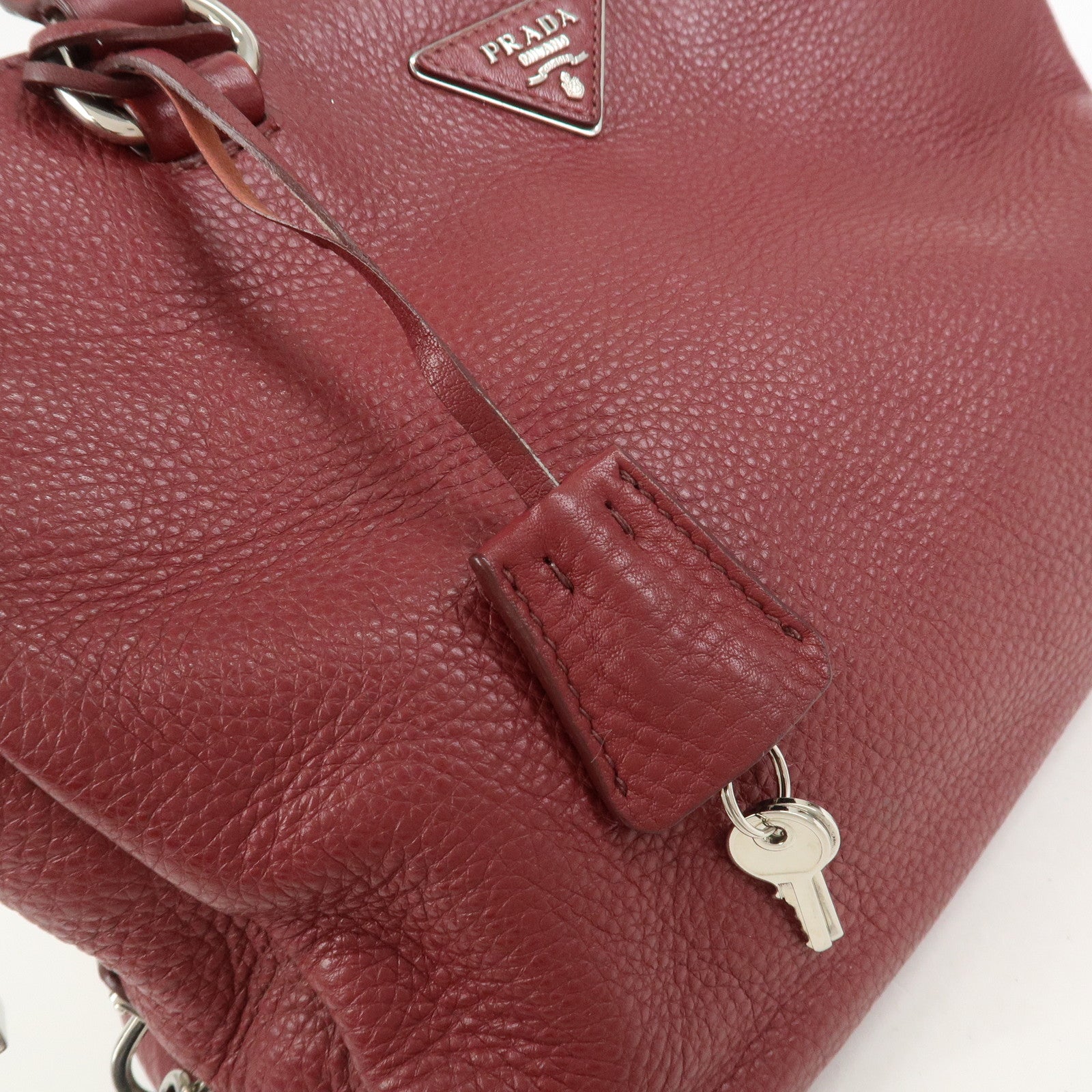 PRADA Triangle Logo 2Way Bag Hand Shoulder Bag Bordeaux 1BA853