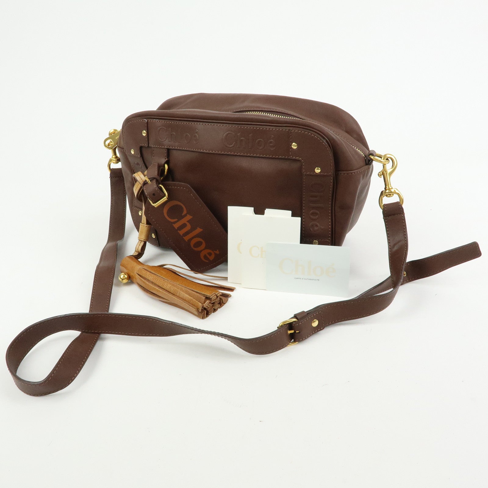 Chloe Eden Leather Shoulder Bag Crossbody Bag Tassel Dark Brown