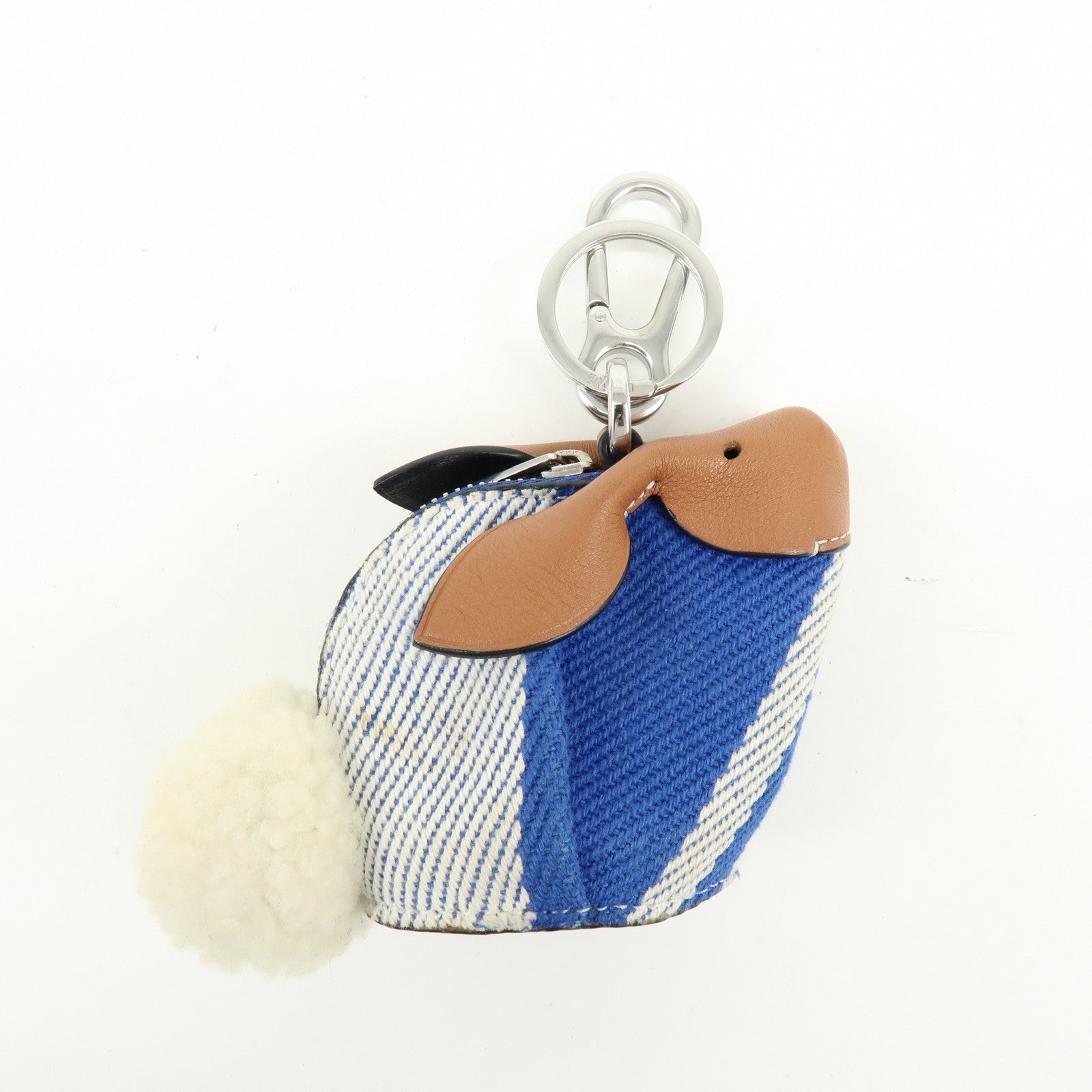 LOEWE Canvas Leather Rabbit Bag Charm Key Chain Blue Camel