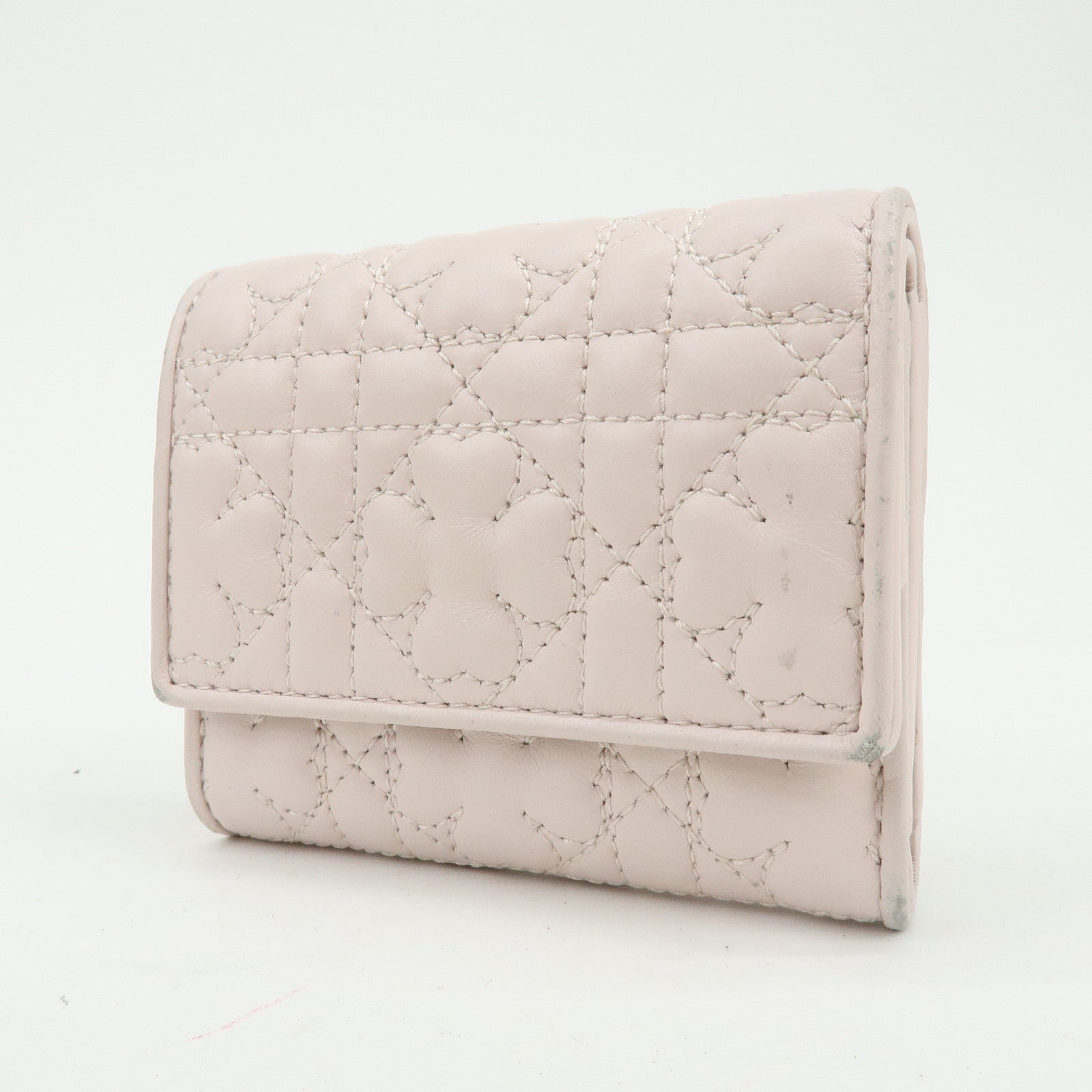 Christian Dior Cannage Leather Tri-fold Compact Wallet Light Pink