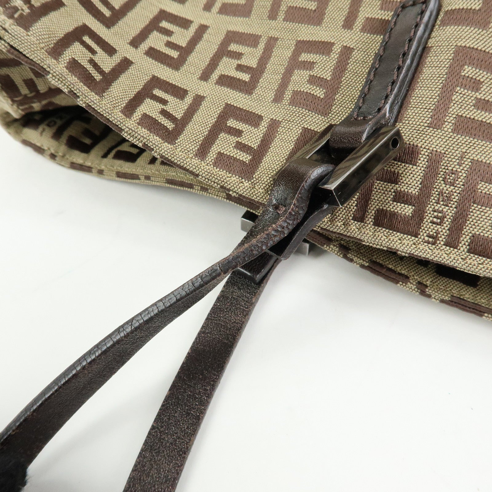 FENDI Zucchino Canvas Leather Tote Bag Beige Brown 8BH019