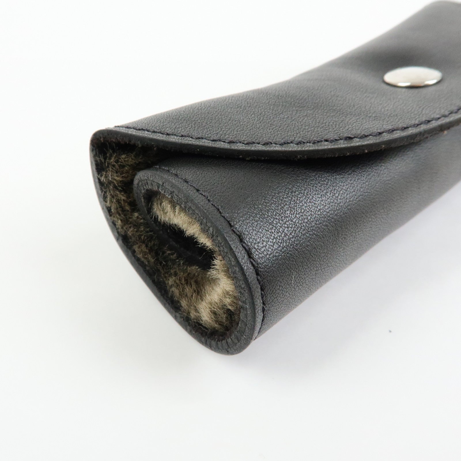HERMES Leather Fur Shoes Polishing Glove Black