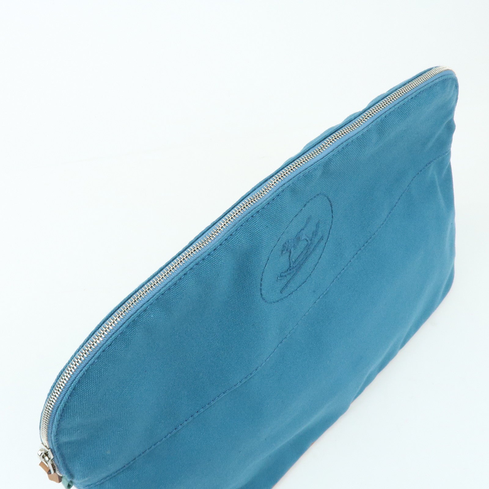 HERMES Cotton Canvas Bolide Cosmetic Pouch TGM Pouch Blue