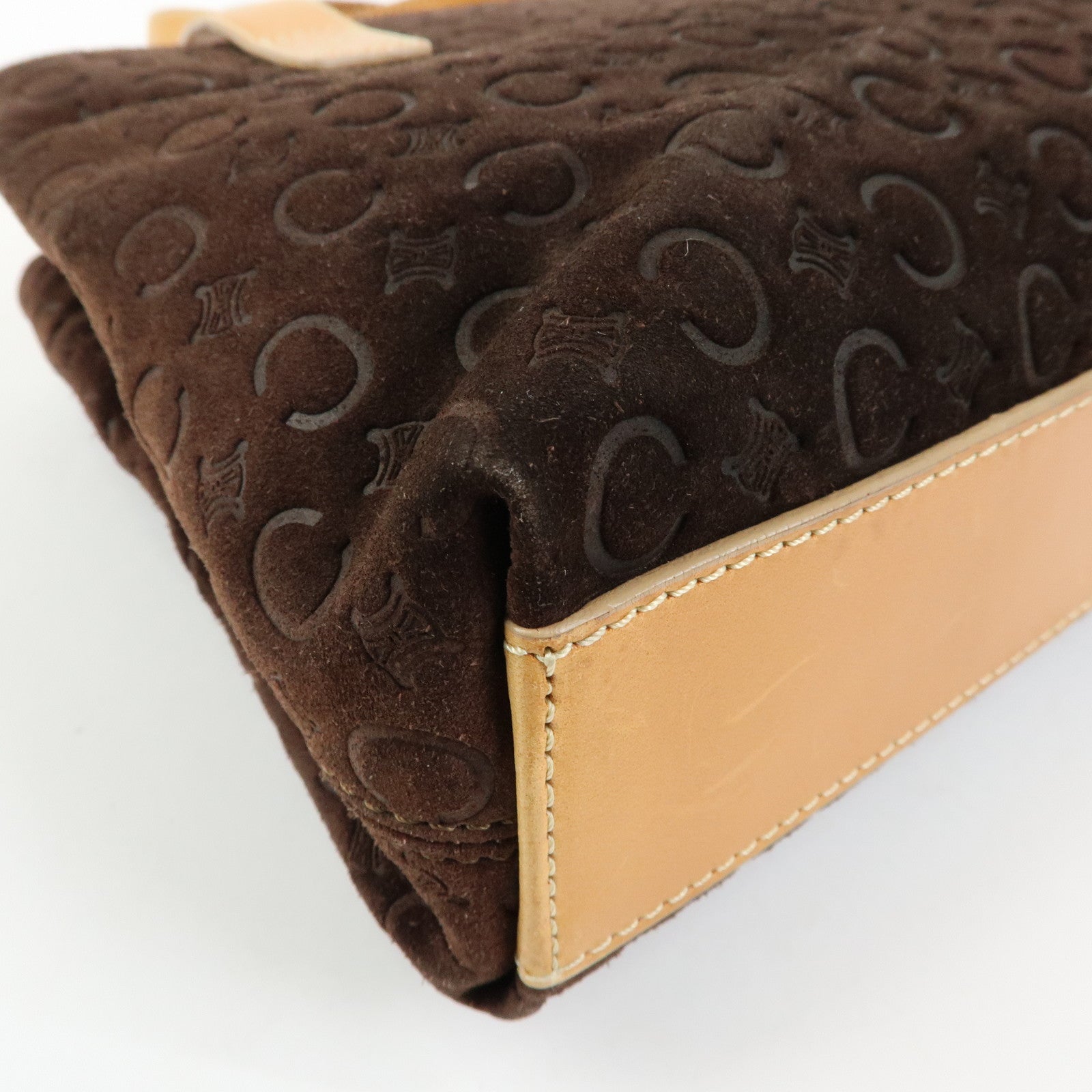 CELINE C Macadam Suede Leather Hand Bag Dark Brown