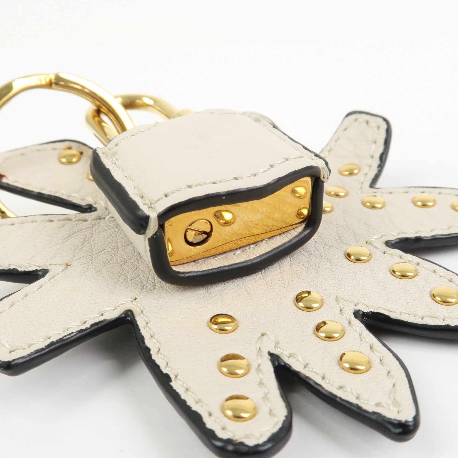 BURBERRY Leather Metal Bag Charm Key Holder Navy Gold