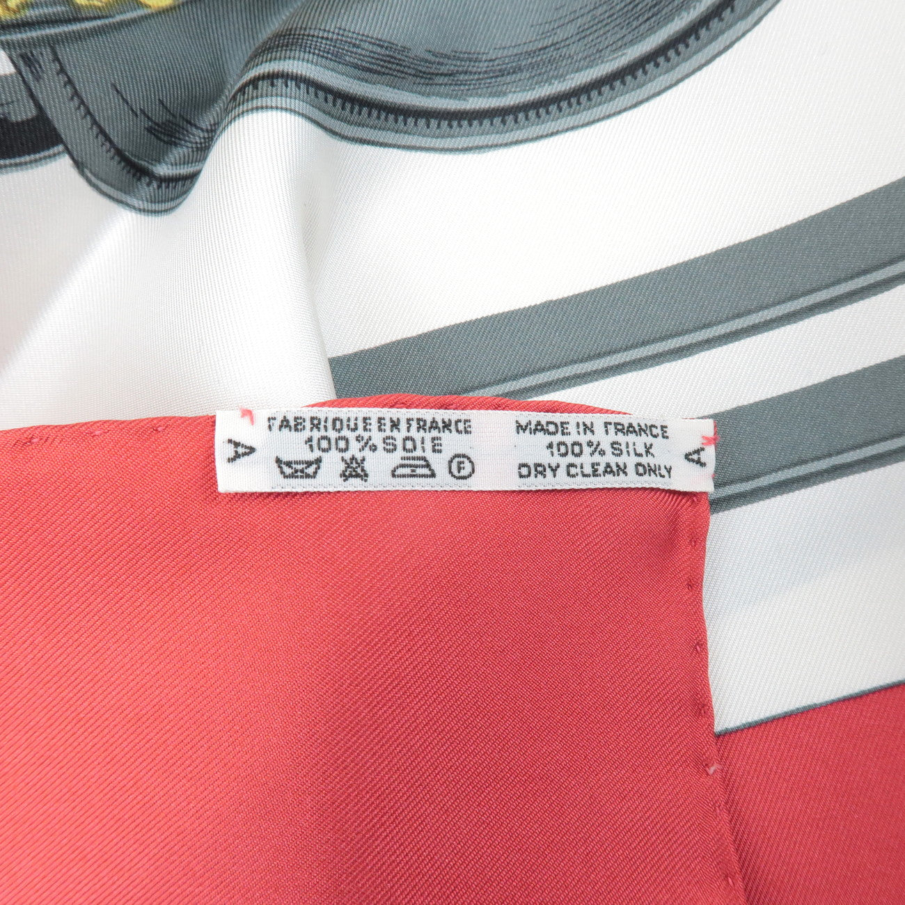 HERMES Carre 90 Silk 100% Scarf BRIDES DE GALA Gray Gold Red
