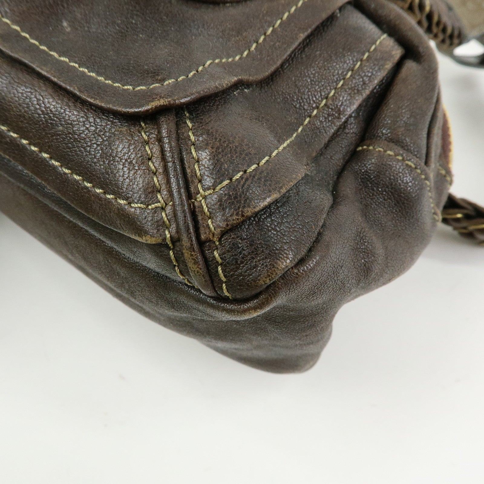 Chloe Leather Shoulder Bag Mini Boston Bag Brown
