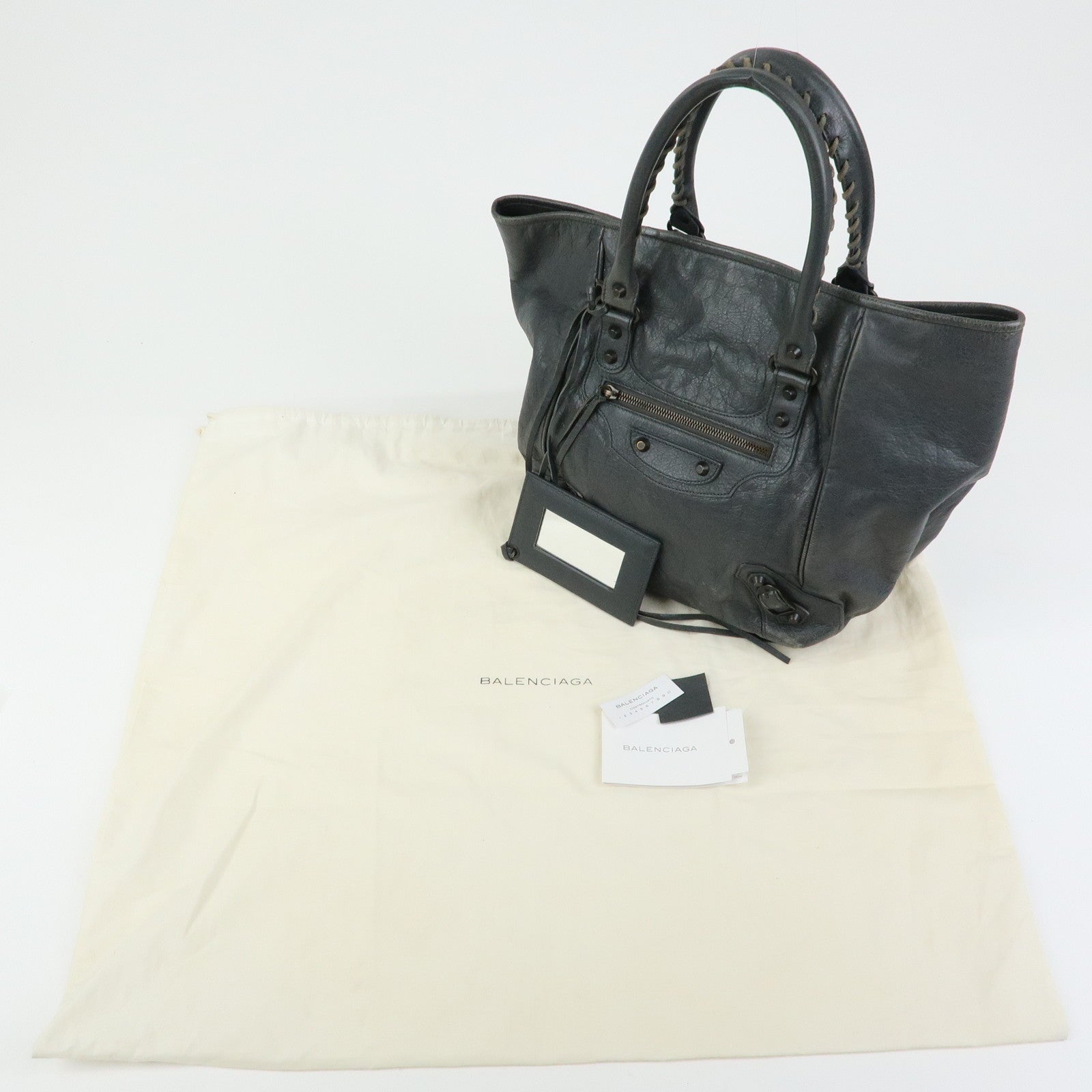 BALENCIAGA The Sunday Leather Tote Bag Hand Bag Gray 228750