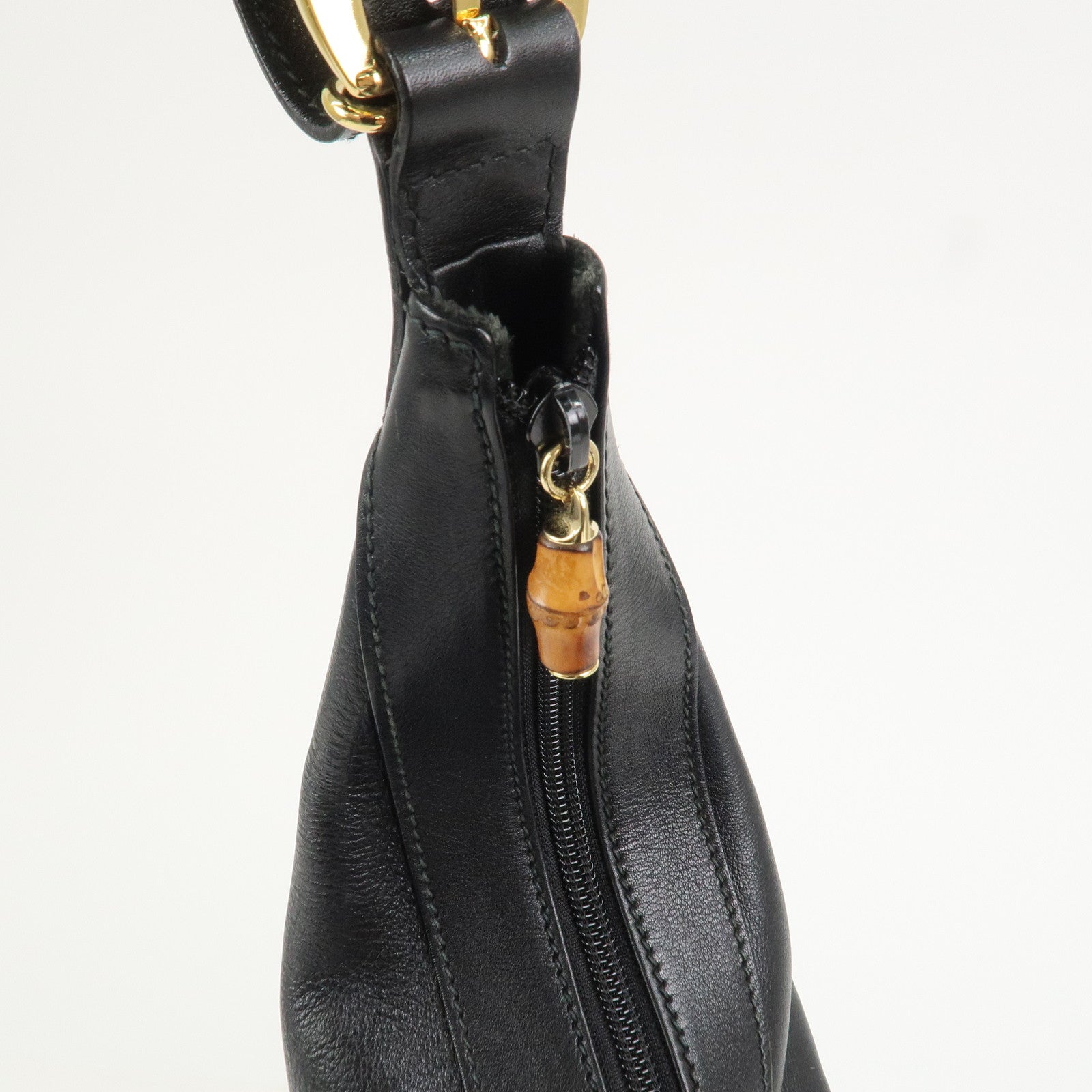 GUCCI Bamboo Leather Shoulder Bag Black 001.113.1643