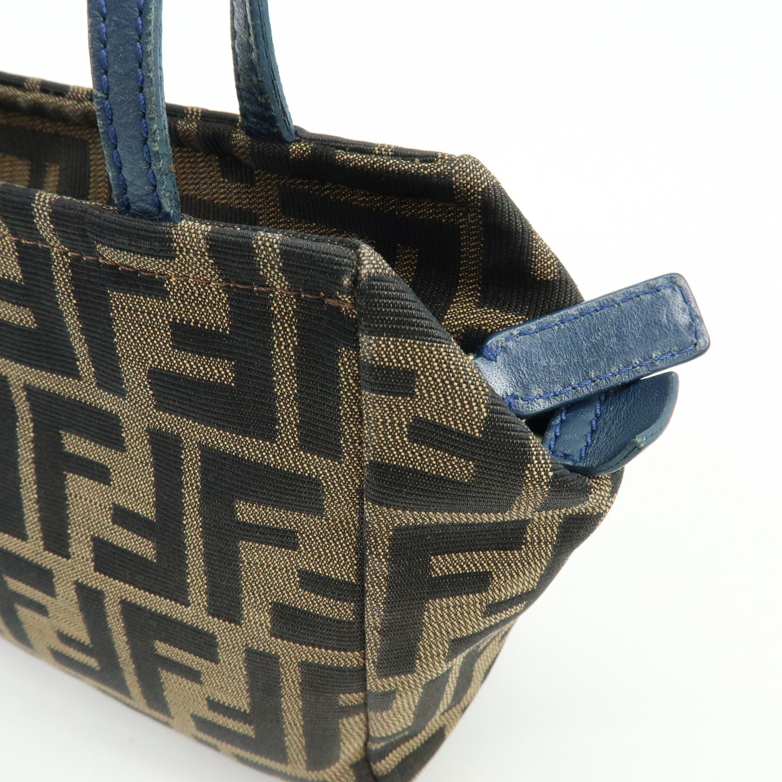 FENDI Zucca Canvas Leather Hand Bag Brown Black Navy 8N0000