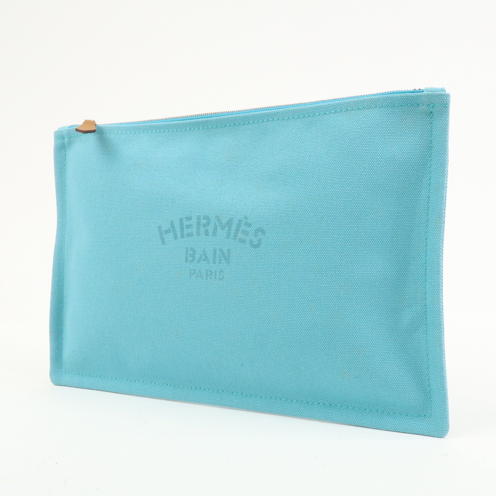 HERMES Bain Yachting Pouch GM Canvas Cosmetic Pouch Blue