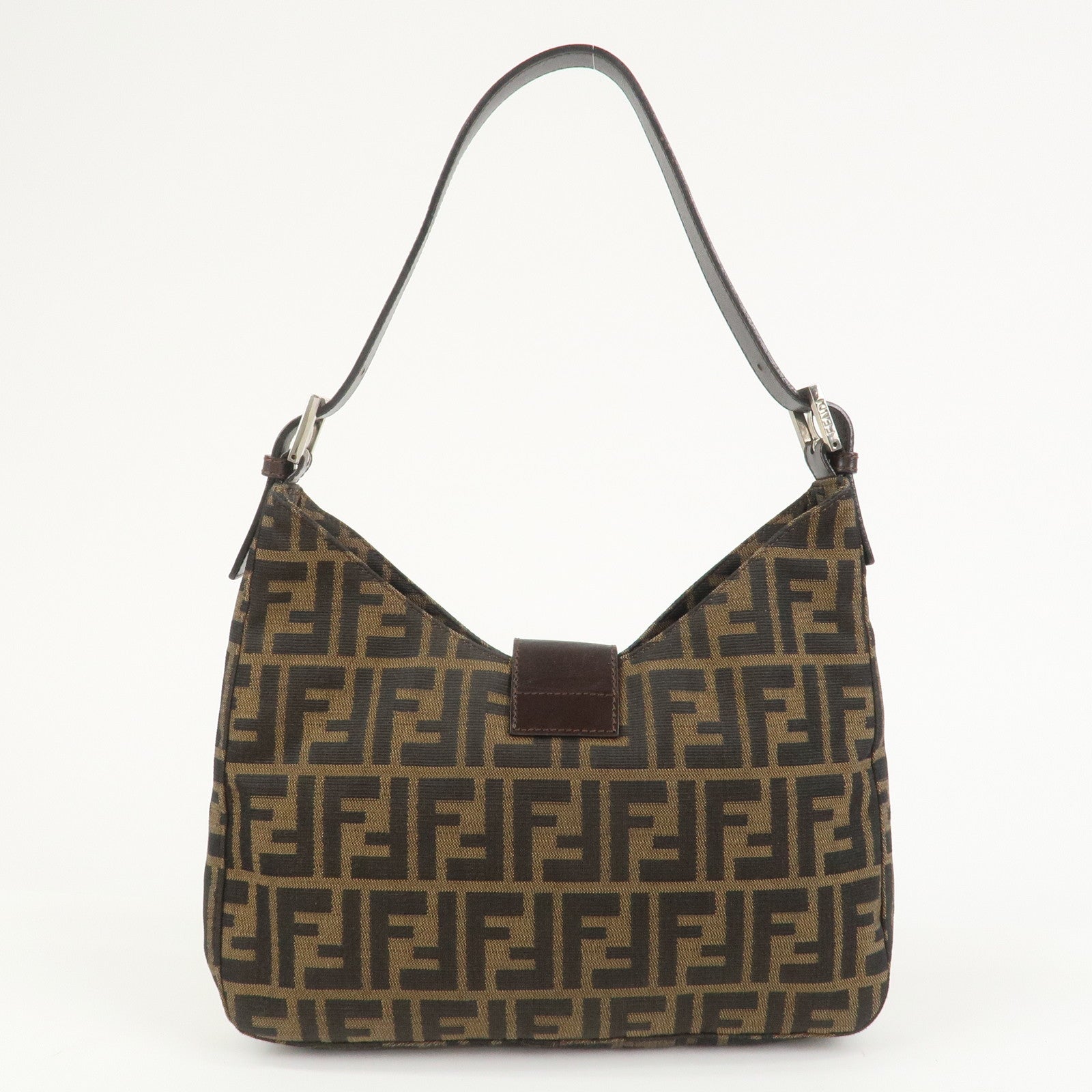 FENDI Zucca Canvas Leather Shoulder Bag Brown Black 26569