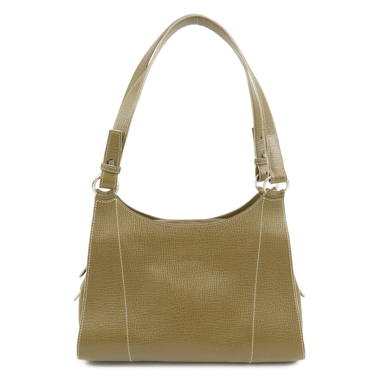 LOEWE Logo Leather Shoulder Bag Hand Bag Khaki