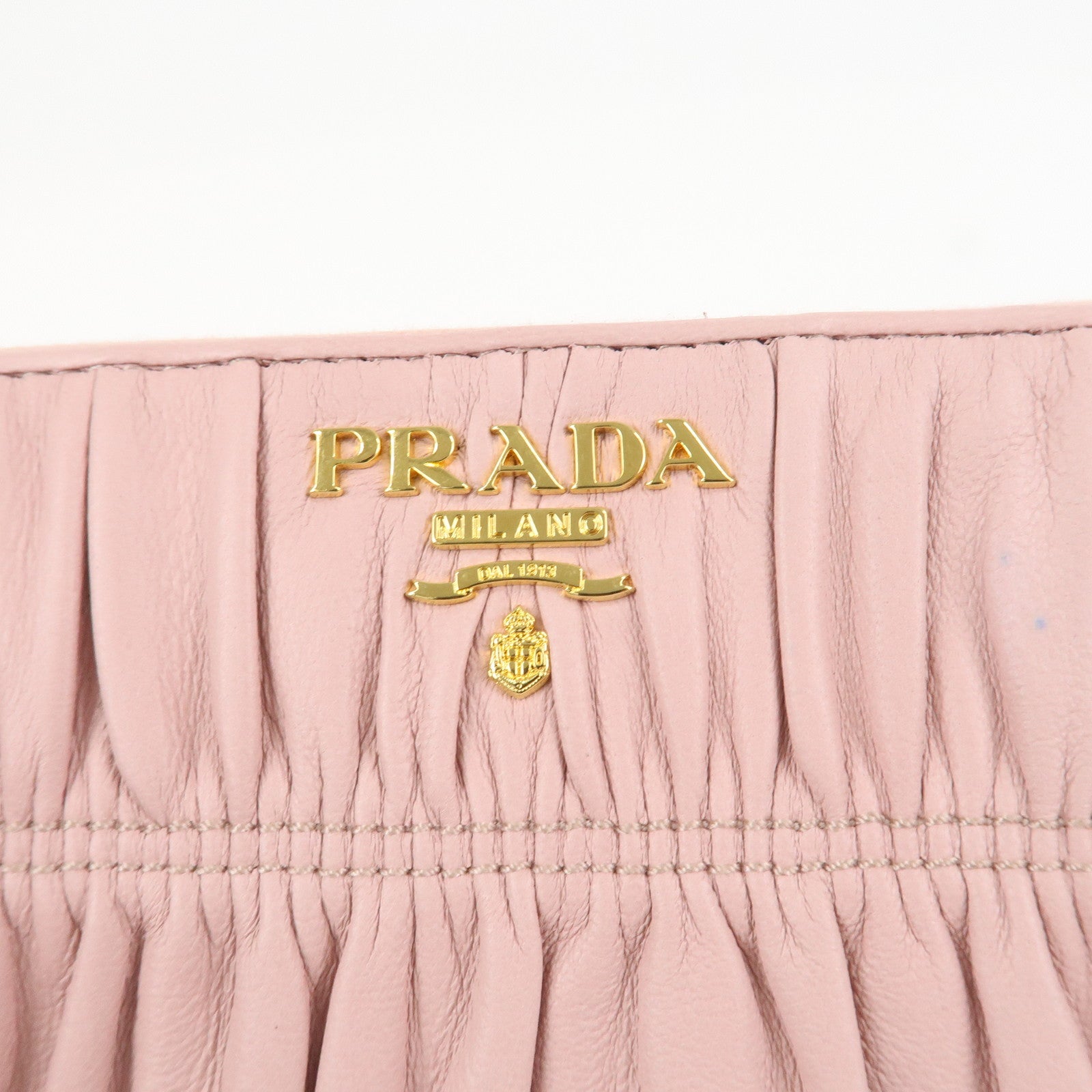 PRADA Leather Gather Round Zippy Wallet Gold Hardware Pink 1M0506 Used