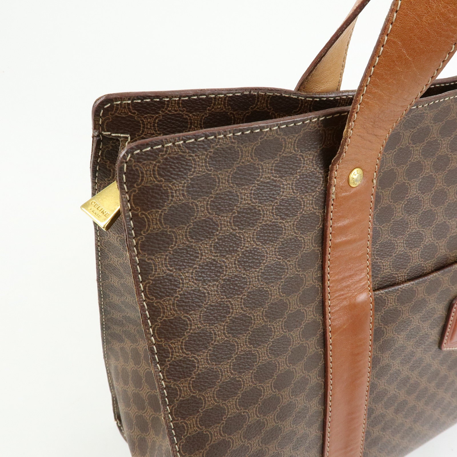 CELINE Macadam PVC Leather Tote Bag Shoulder Bag Brown