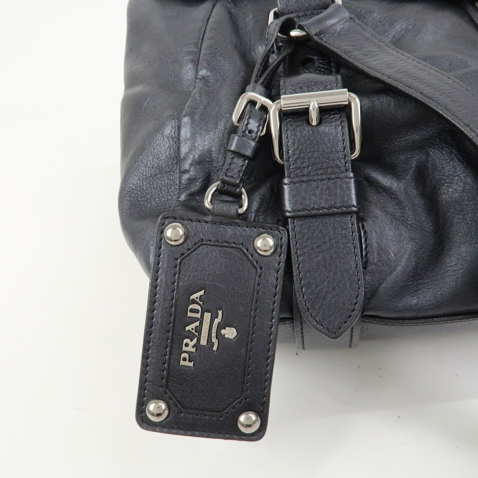 PRADA Logo Leather Shoulder Bag Hand Bag Black BR3901