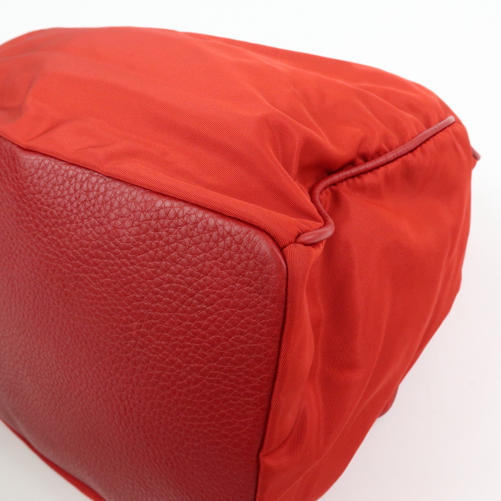 PRADA Triangle Logo Nylon Leather Shoulder Bag Hand Bag Red