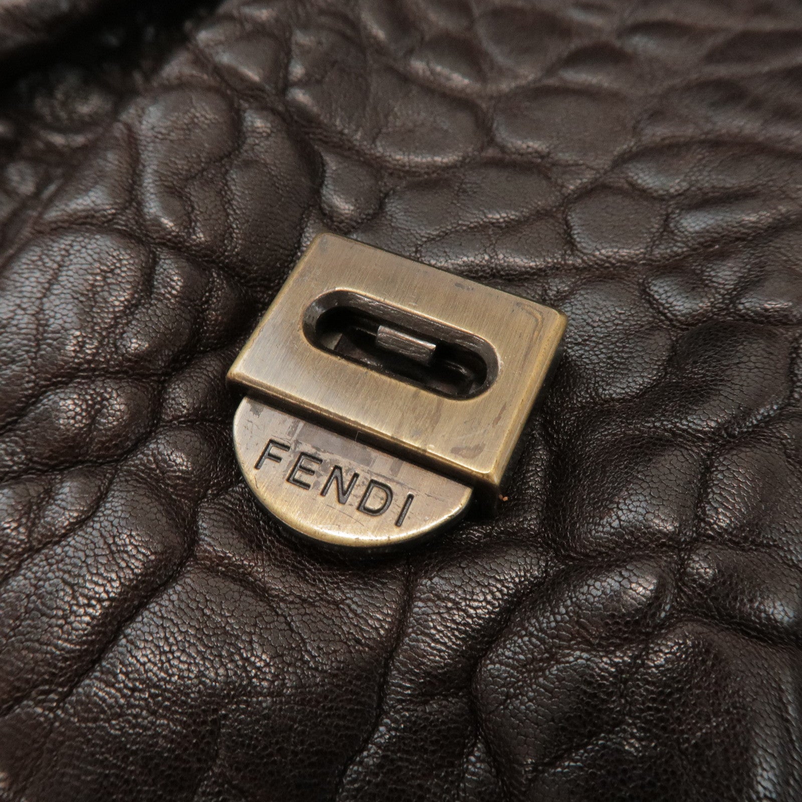 FENDI Zucca Leather PVC Coated Canvas B Bag Boston Bag Brown 8BN166