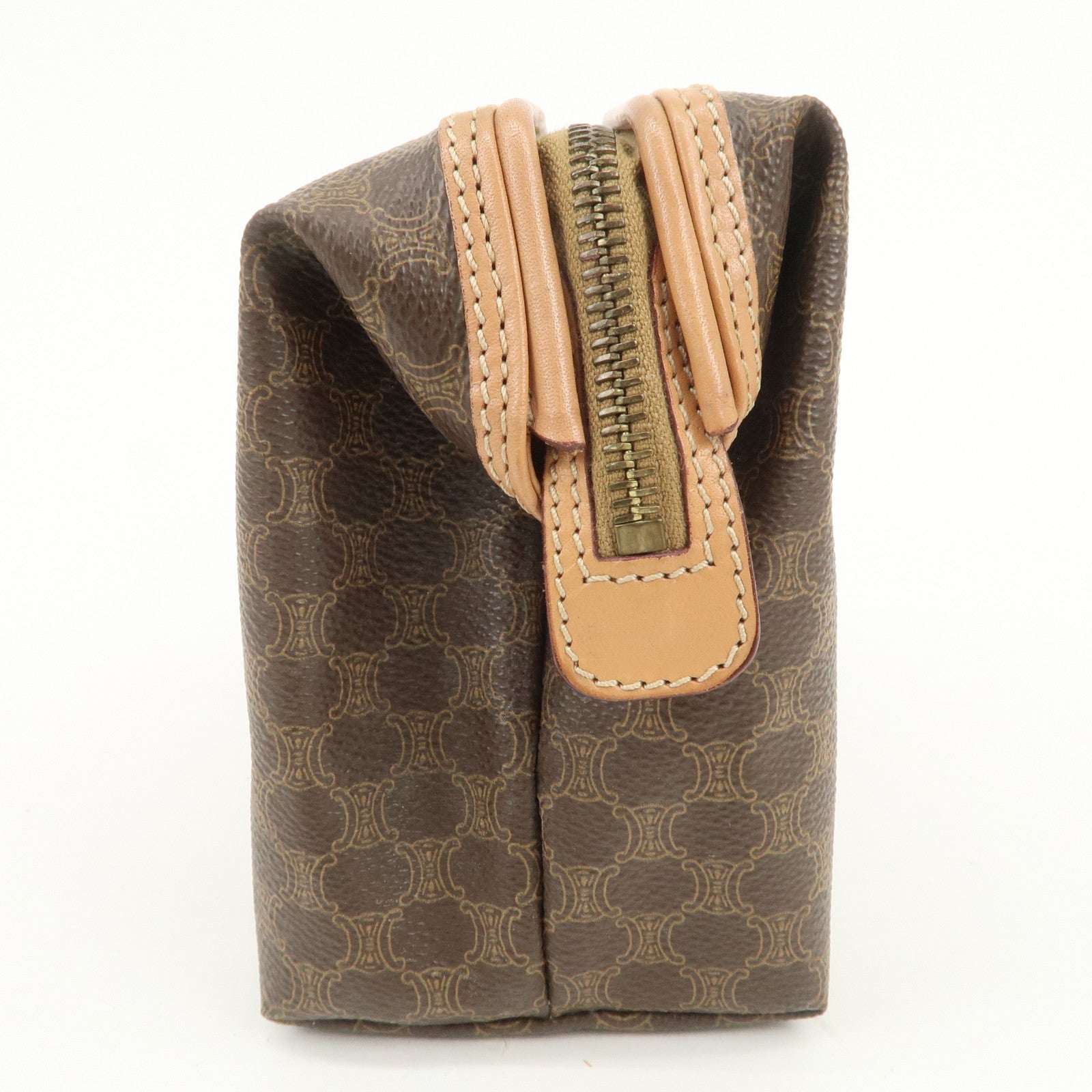 CELINE Macadam PVC Leather Pouch Cosmetic Pouch Brown