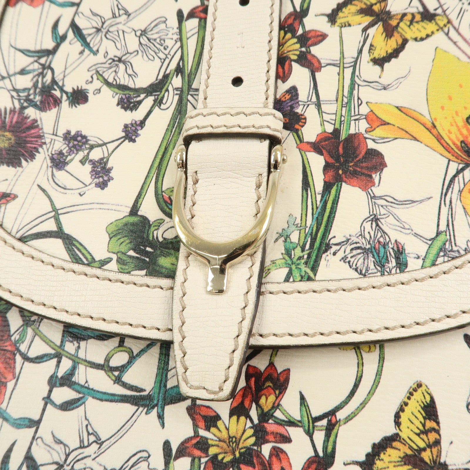 GUCCI Flora Leather Shoulder Bag Crossbody Bag Ivory 336749
