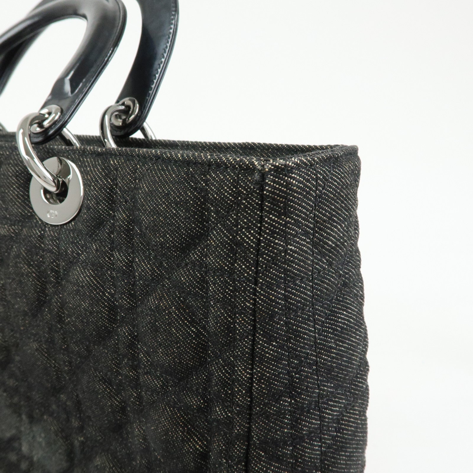 Christian Dior Cannage Lady Dior Denim Leather Medium ToteBag Black