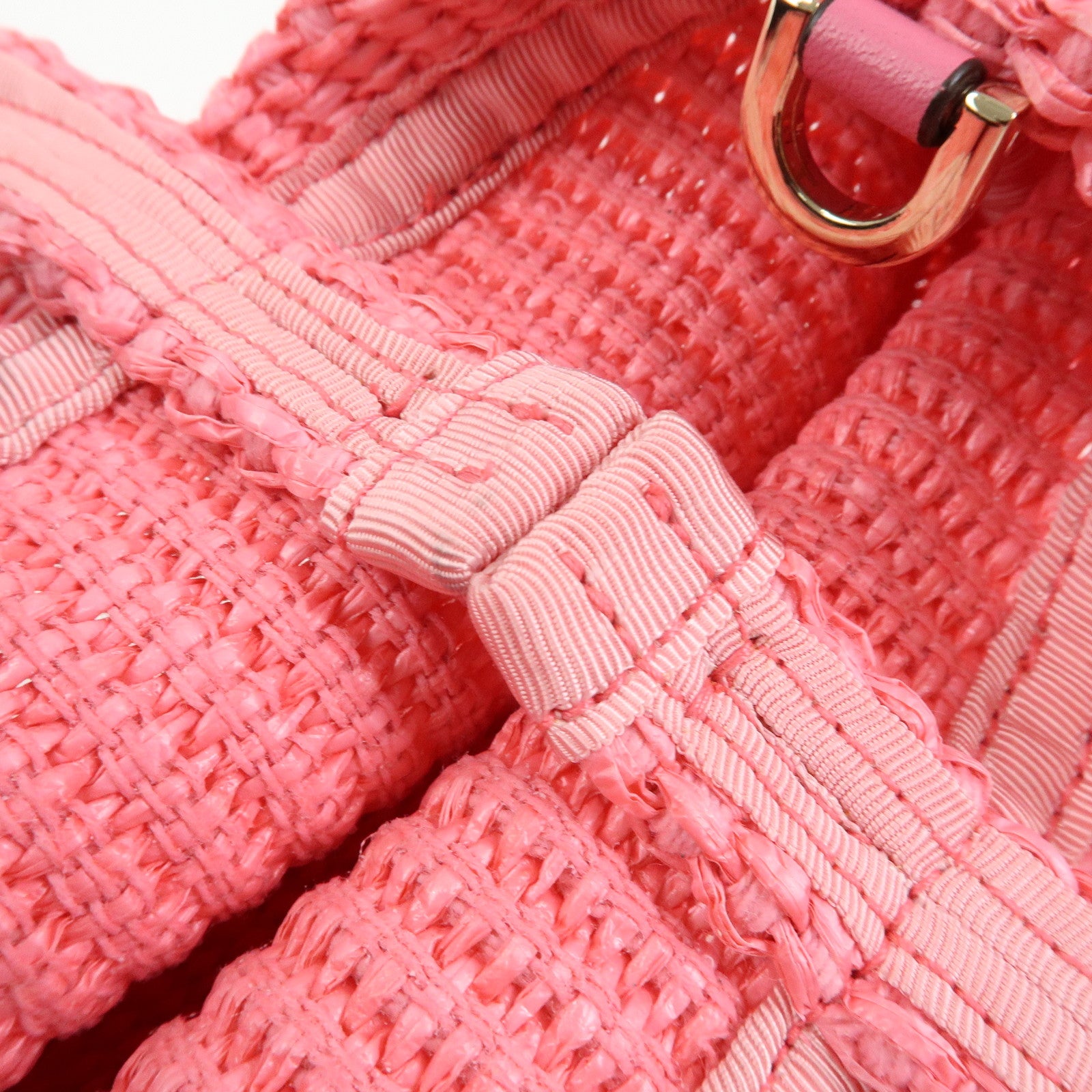 JIMMY CHOO Raffia Leather Beach Tote East West Mini 2Way Bag Pink
