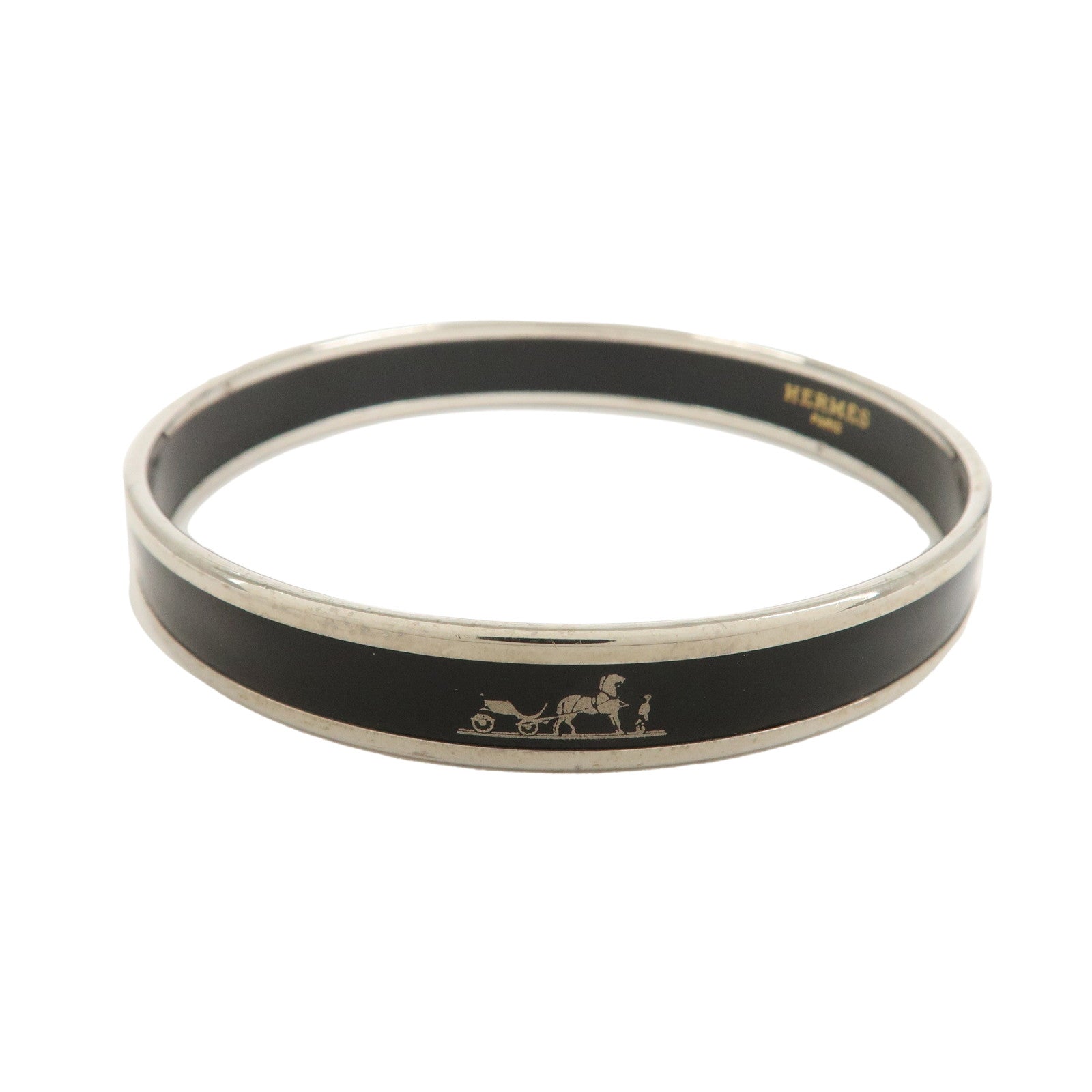 HERMES Email PM Metal Bracelet Bangle Black Silver