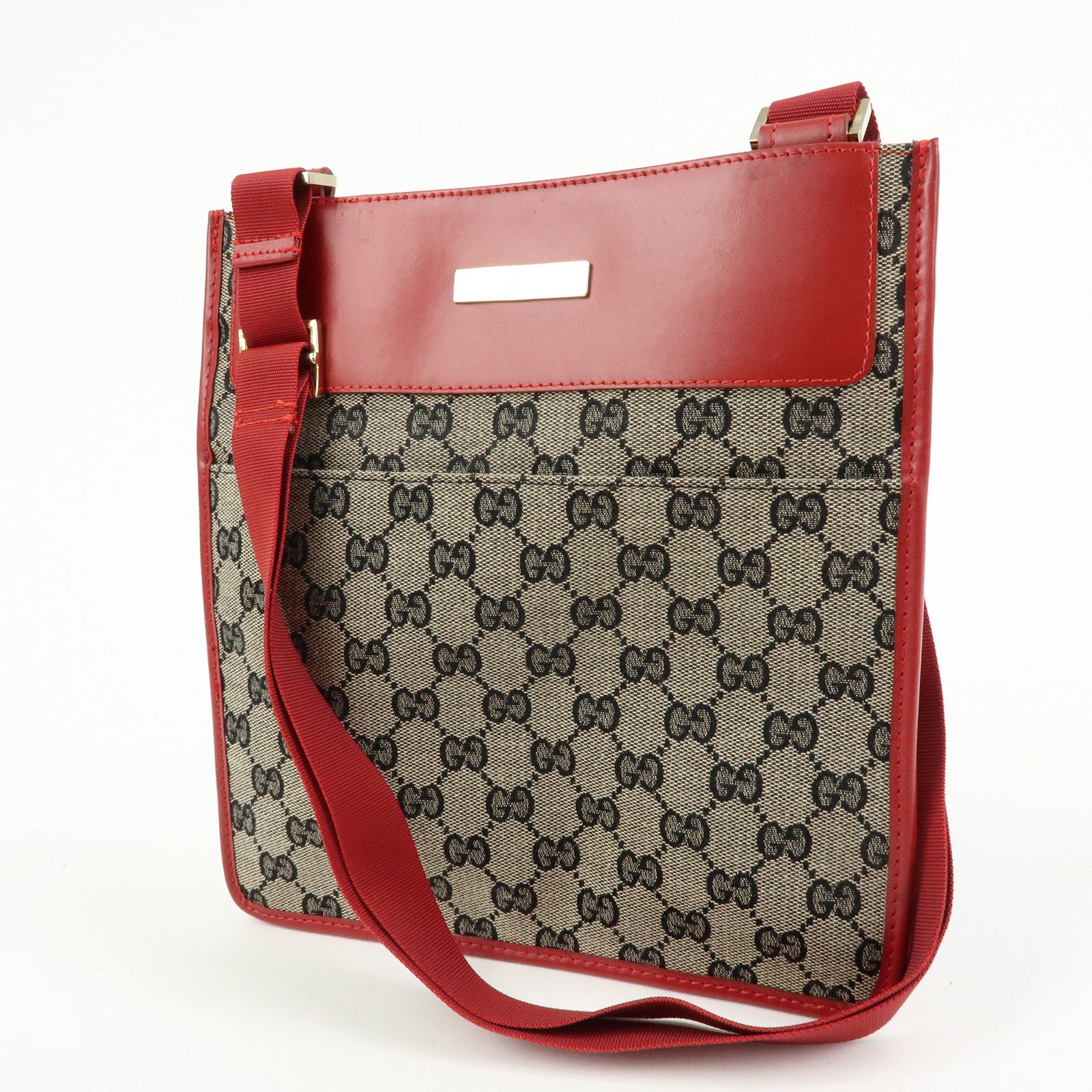 GUCCI GG Canvas Leather Shoulder Crossbody Bag Red 019・0348・200047