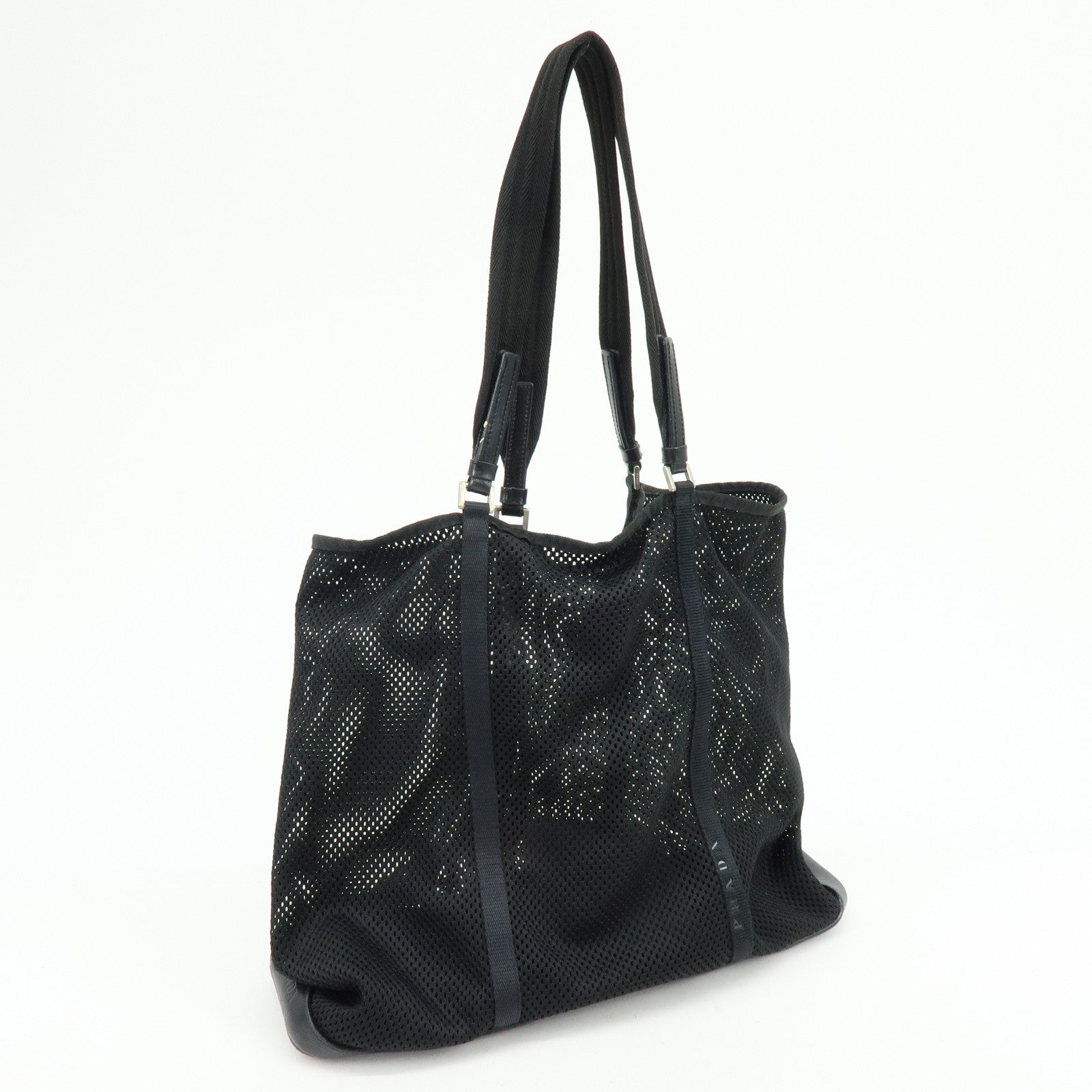 PRADA Mesh Leather Tote Bag Shoulder Bag Black
