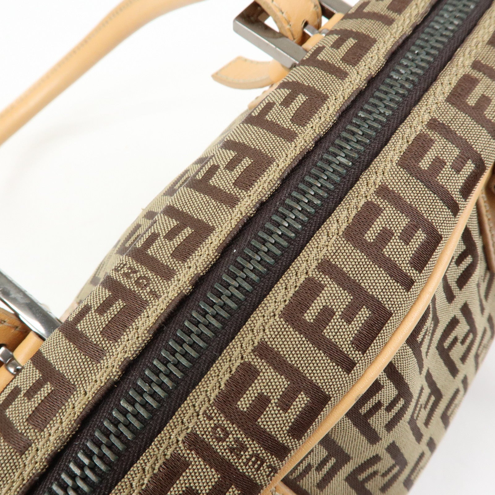 FENDI Zucchino Canvas Leather Small Boston Hand Bag Brown 8BN004