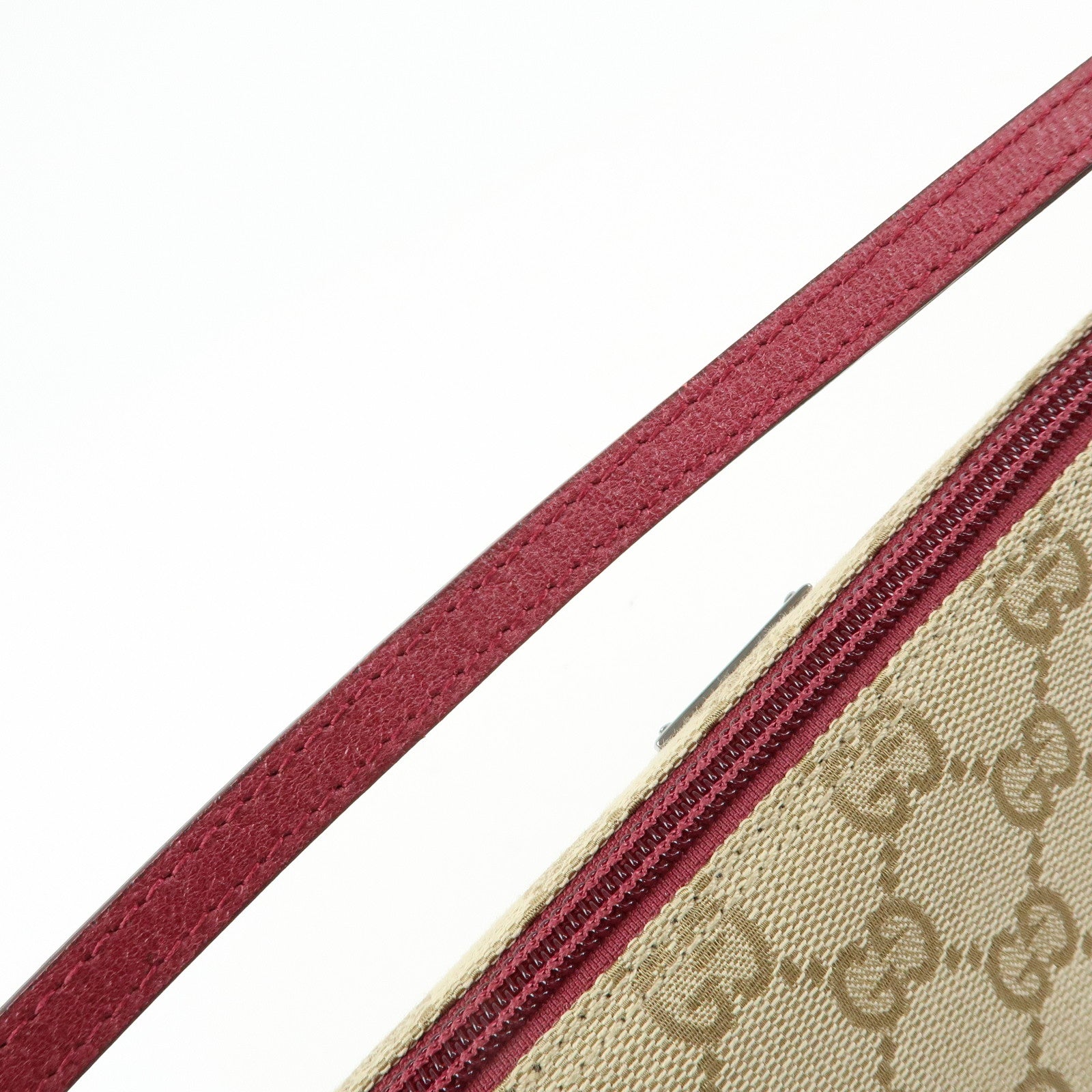 GUCCI Boat Bag GG Canvas Leather Hand Bag Beige Red 07198