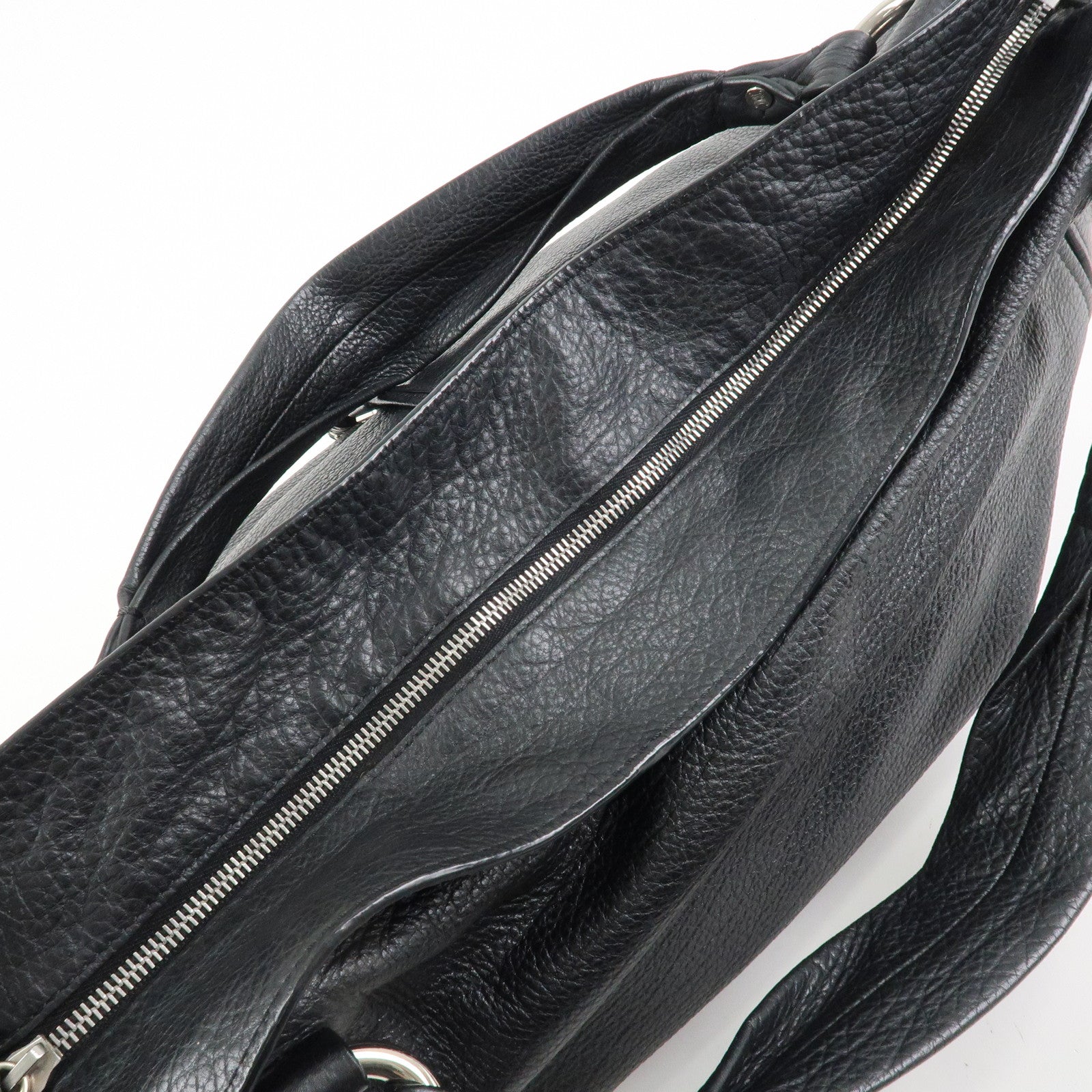 CELINE  Leather Hand Bag Shoulder Bag Black Silver HDW Used