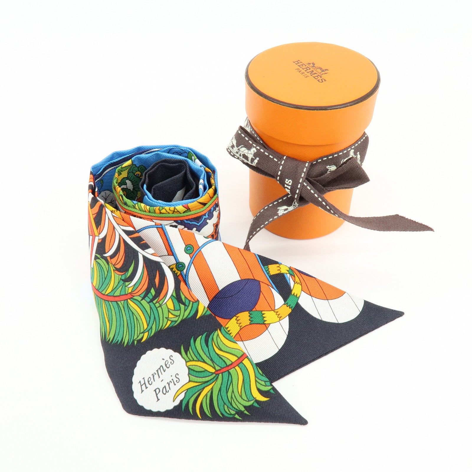 HERMES Twilly Silk 100% Scarf De l'Ombrelle aux Duels Vieux Blue