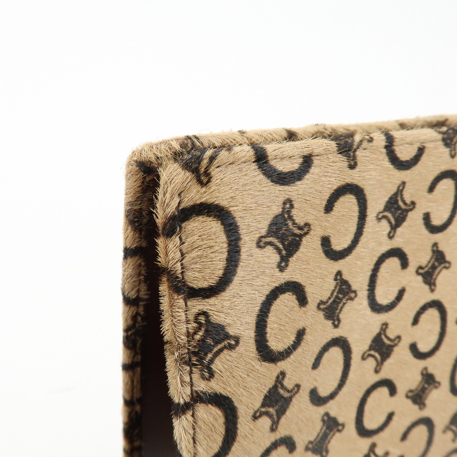 CELINE C Macadam Pony Hair Leather Clutch Bag Pouch Beige Brown