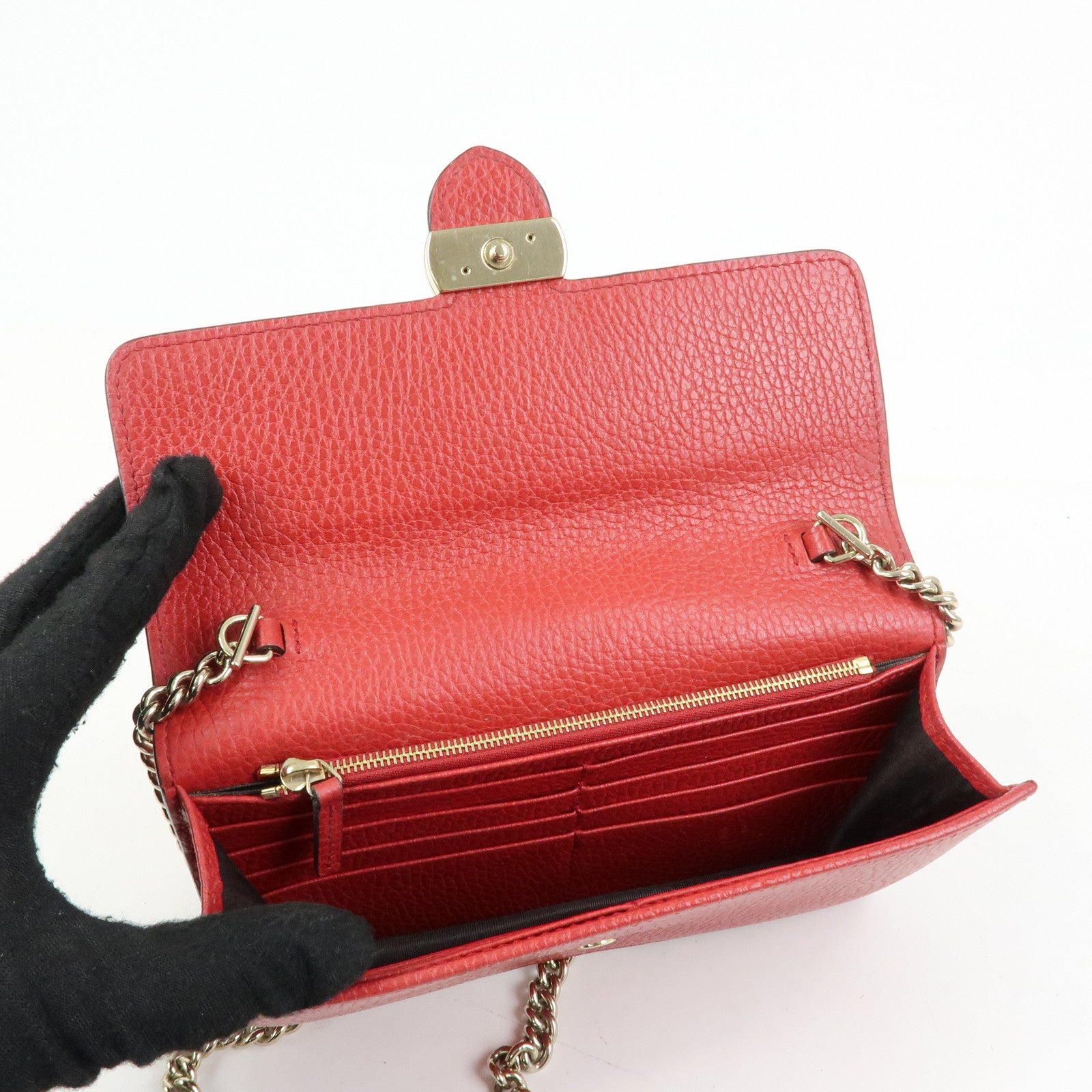 GUCCI Interlocking G Leather Chain Wallet Shoulder Bag Red 510314