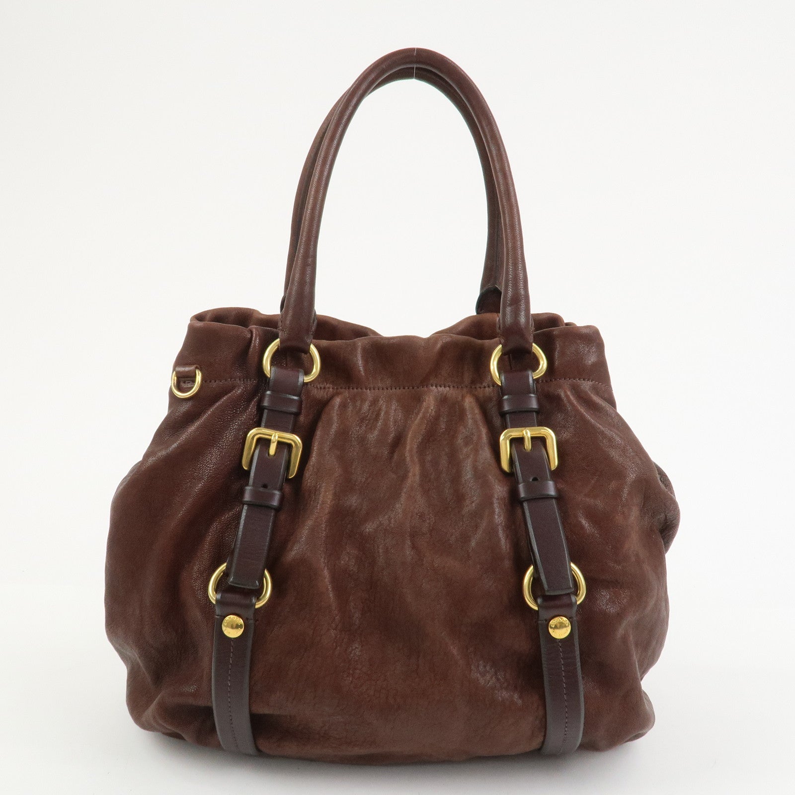 PRADA Logo Leather 2Way Bag Hand Bag Shoulder Bag Brown BN1773