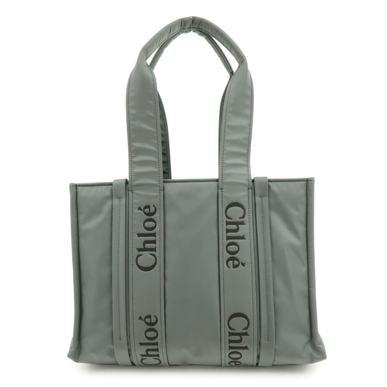 Chloe Woody Nylon Tote Bag Shoulder Bag Gray