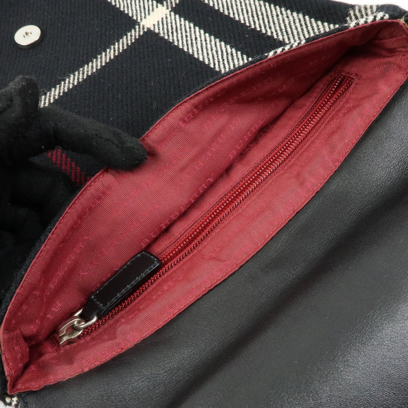 BURBERRY Plaid Wool Leather Shoulder Bag Crossbody Bag Black