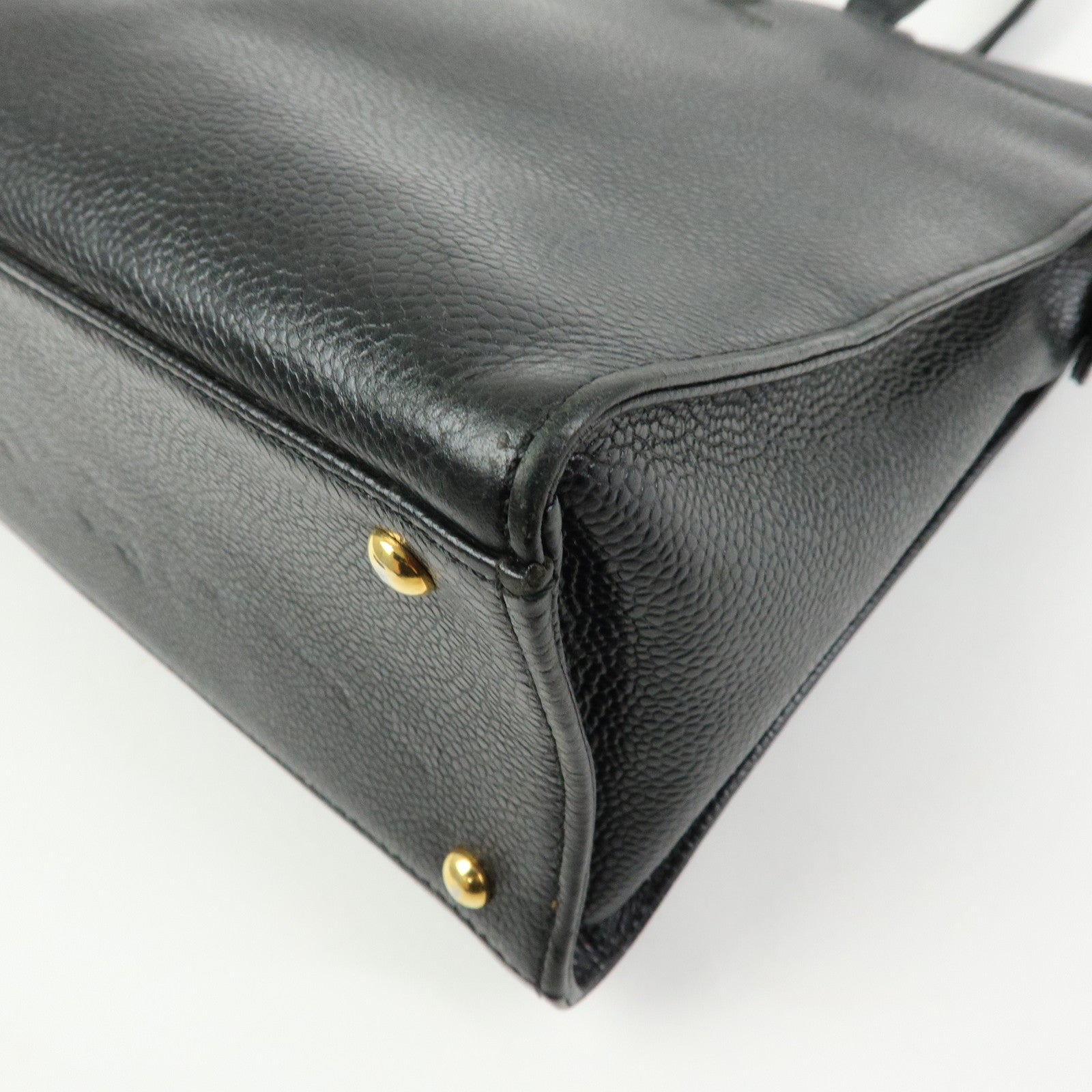 CHANEL Logo Caviarskin Tote Bag Hand Bag Black